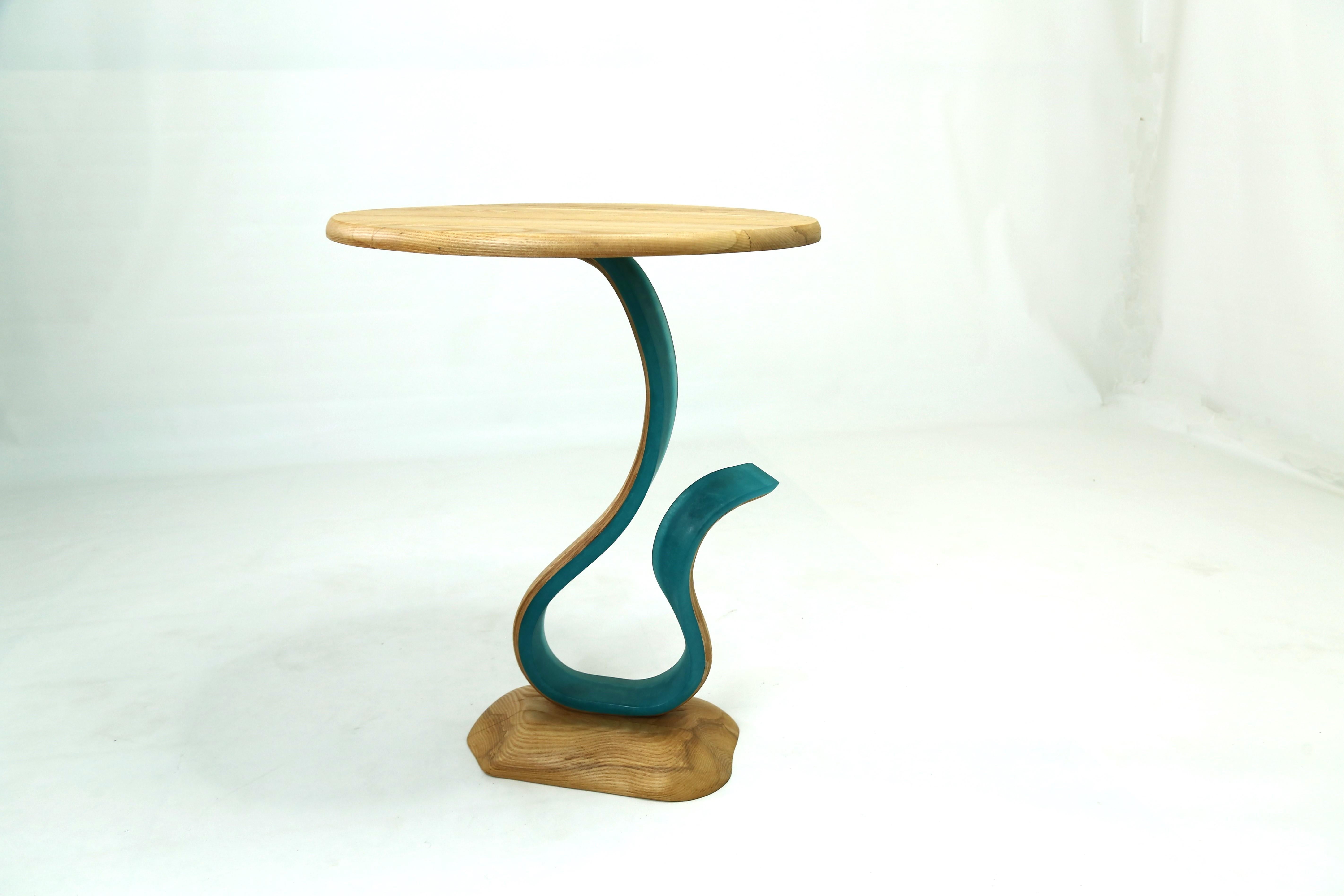 Organic Modern Sterope End Table by Raka Studio x Hamdi Studio - Resin and Ash Wood Table For Sale