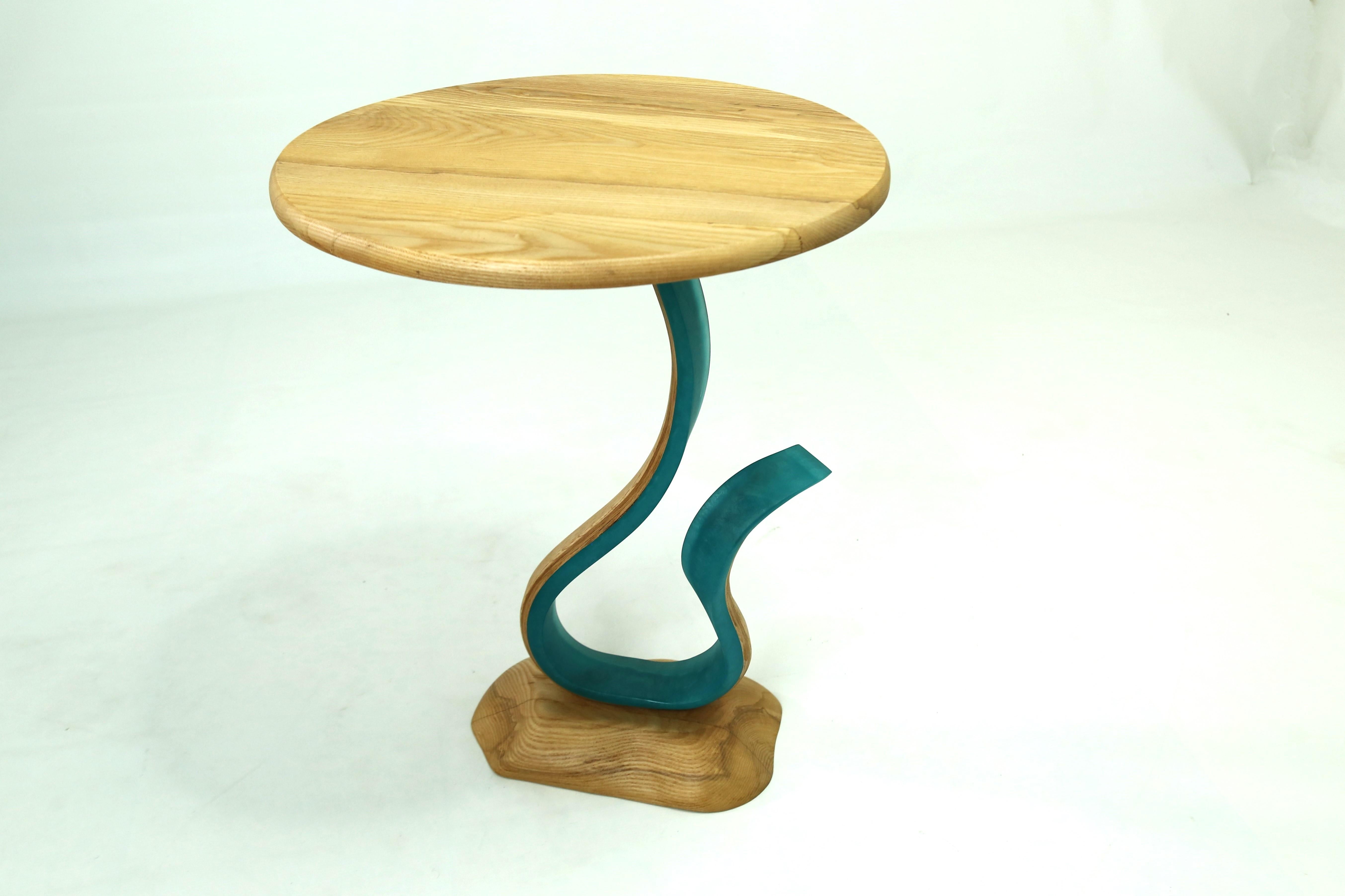 Asian Sterope End Table by Raka Studio x Hamdi Studio - Resin and Ash Wood Table For Sale