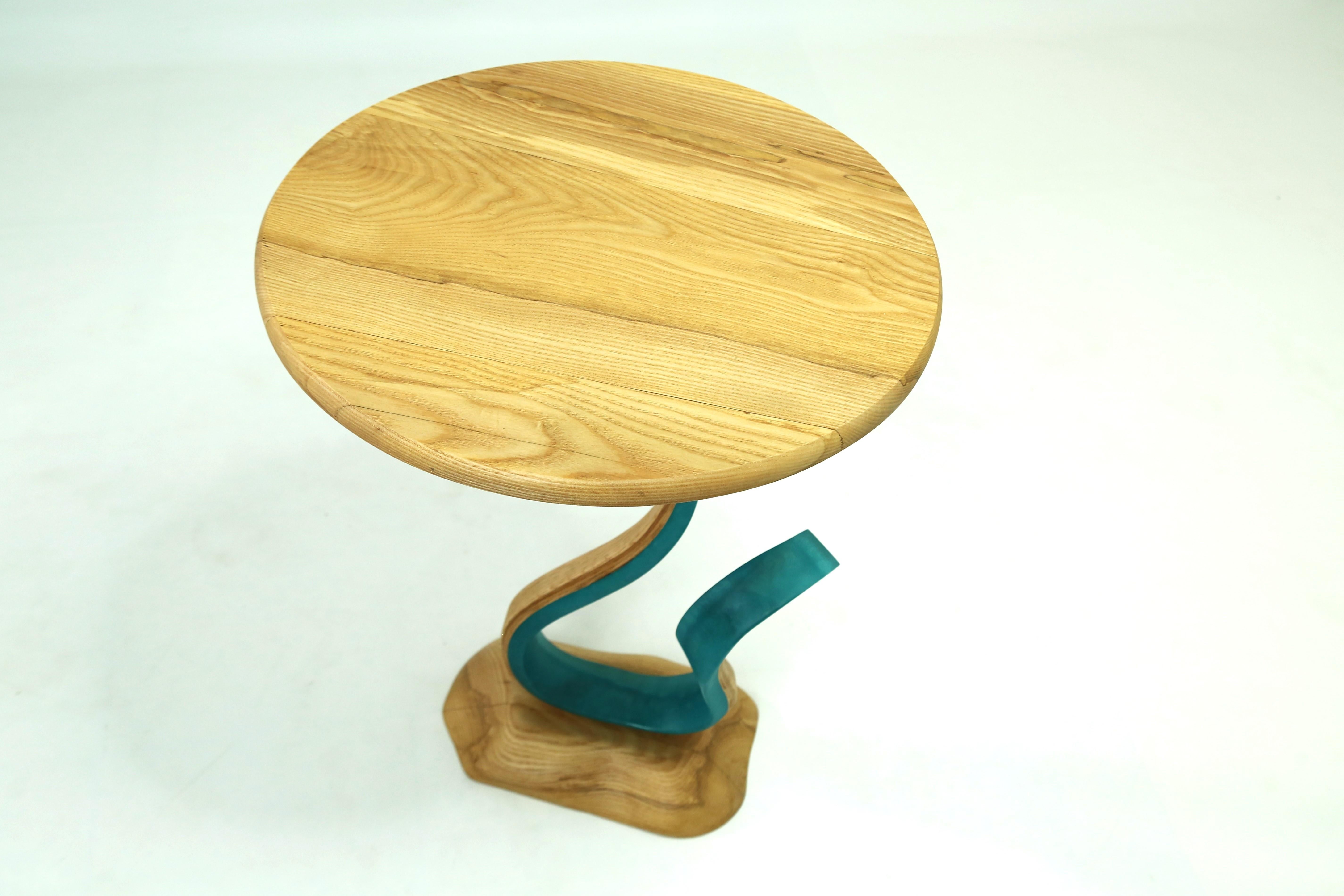 Woodwork Sterope End Table by Raka Studio x Hamdi Studio - Resin and Ash Wood Table For Sale
