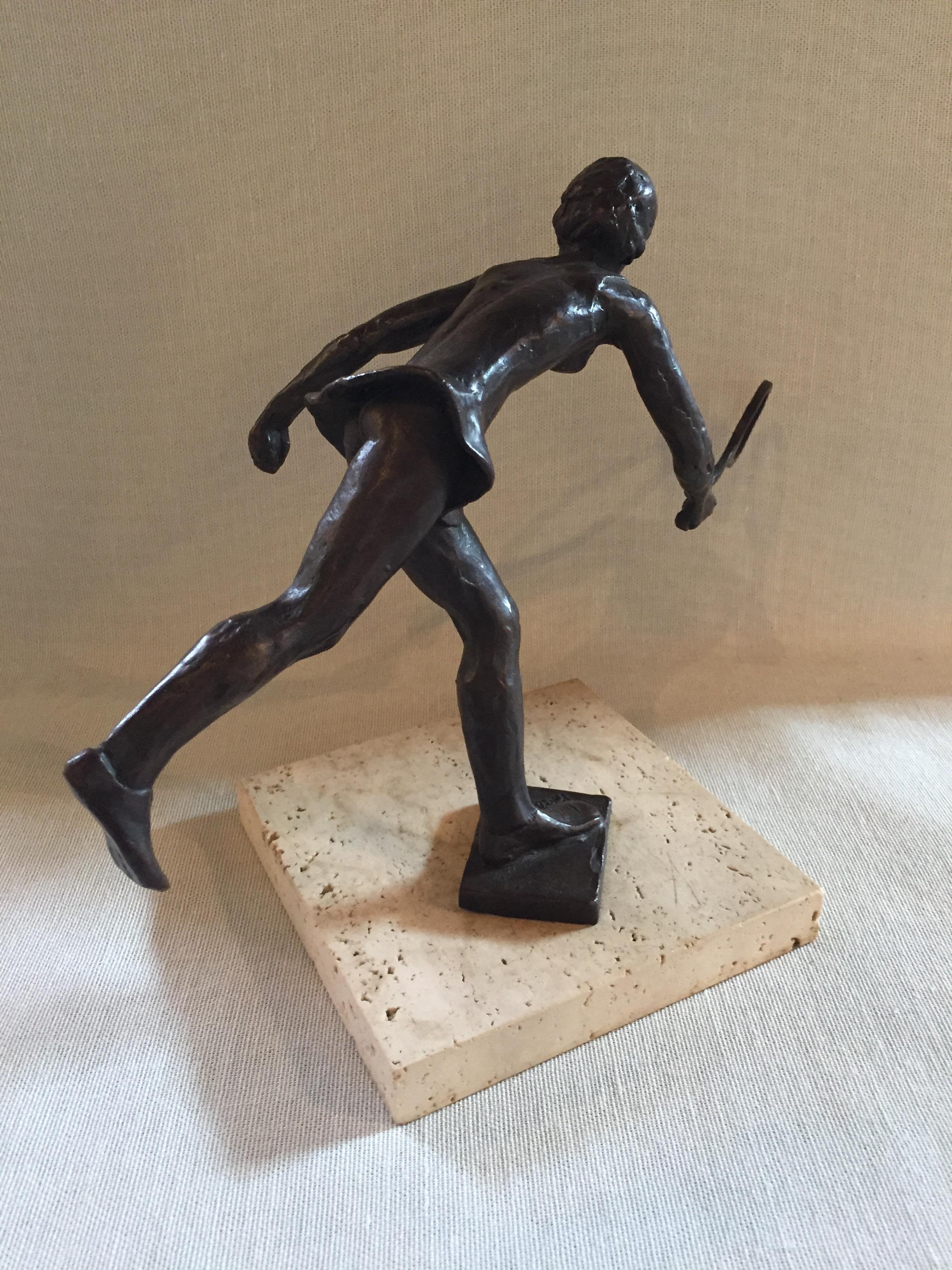 Mid-Century Modern Sterrit-Gittings Kelsey Bronze Tennis Player on Marble Base Royal Copenhagen  For Sale