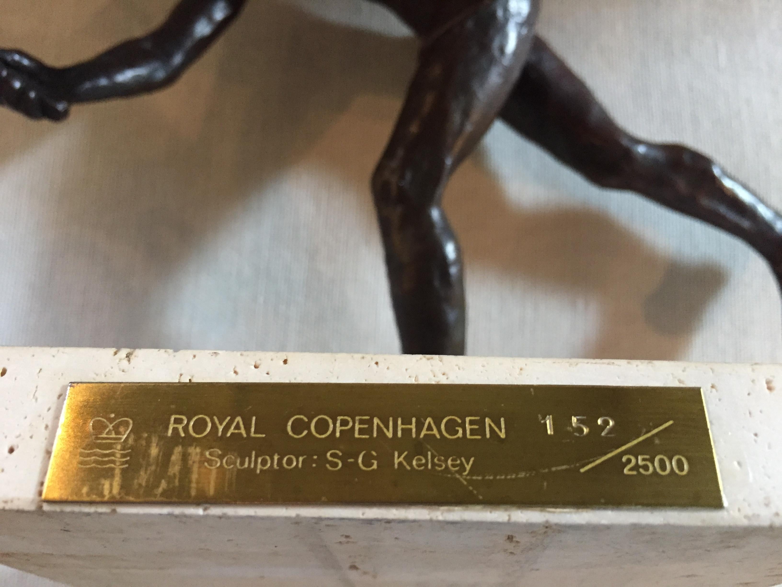 20th Century Sterrit-Gittings Kelsey Bronze Tennis Player on Marble Base Royal Copenhagen  For Sale