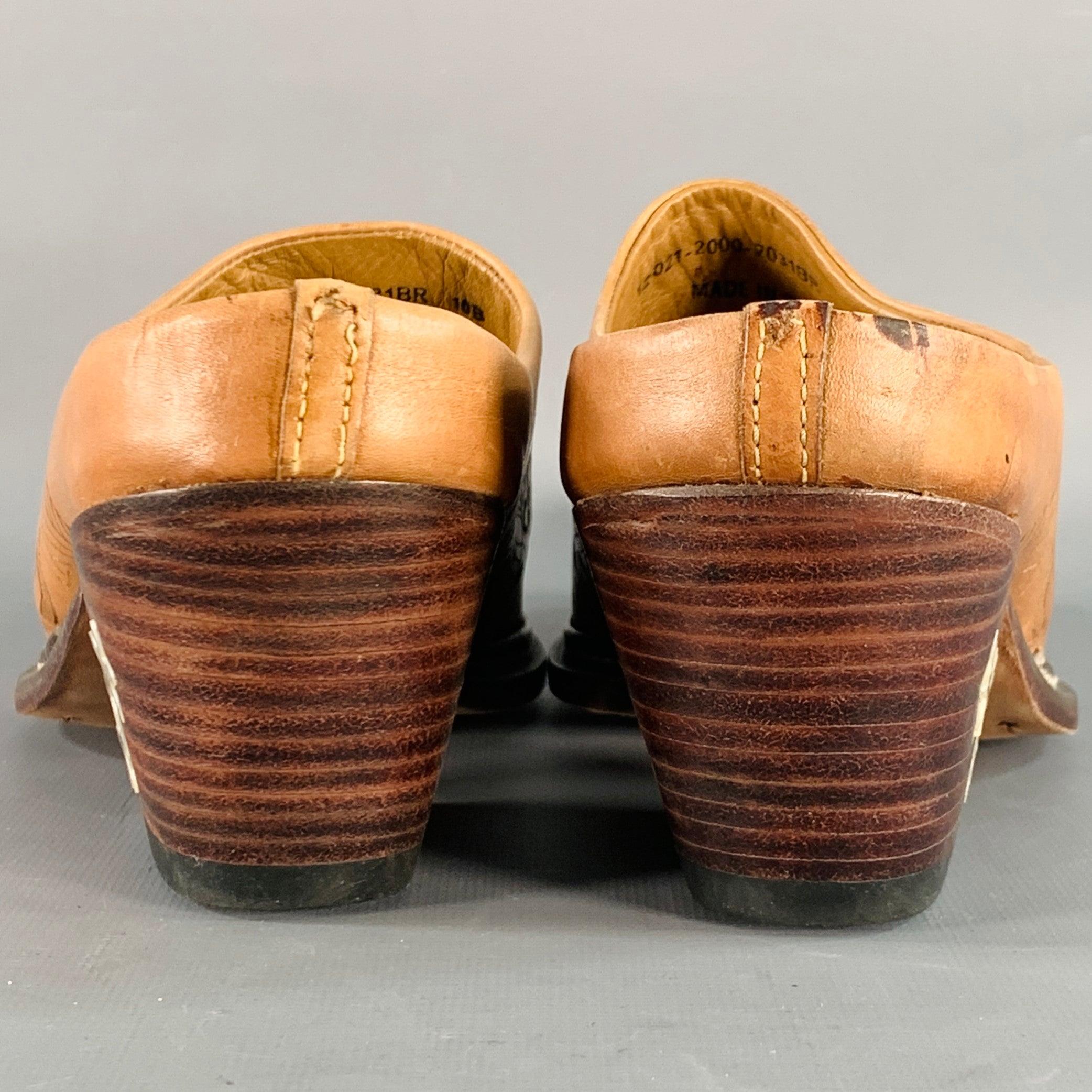 Orange STETSON Size 10 Camel Embossed Leather Western Mules Pumps For Sale
