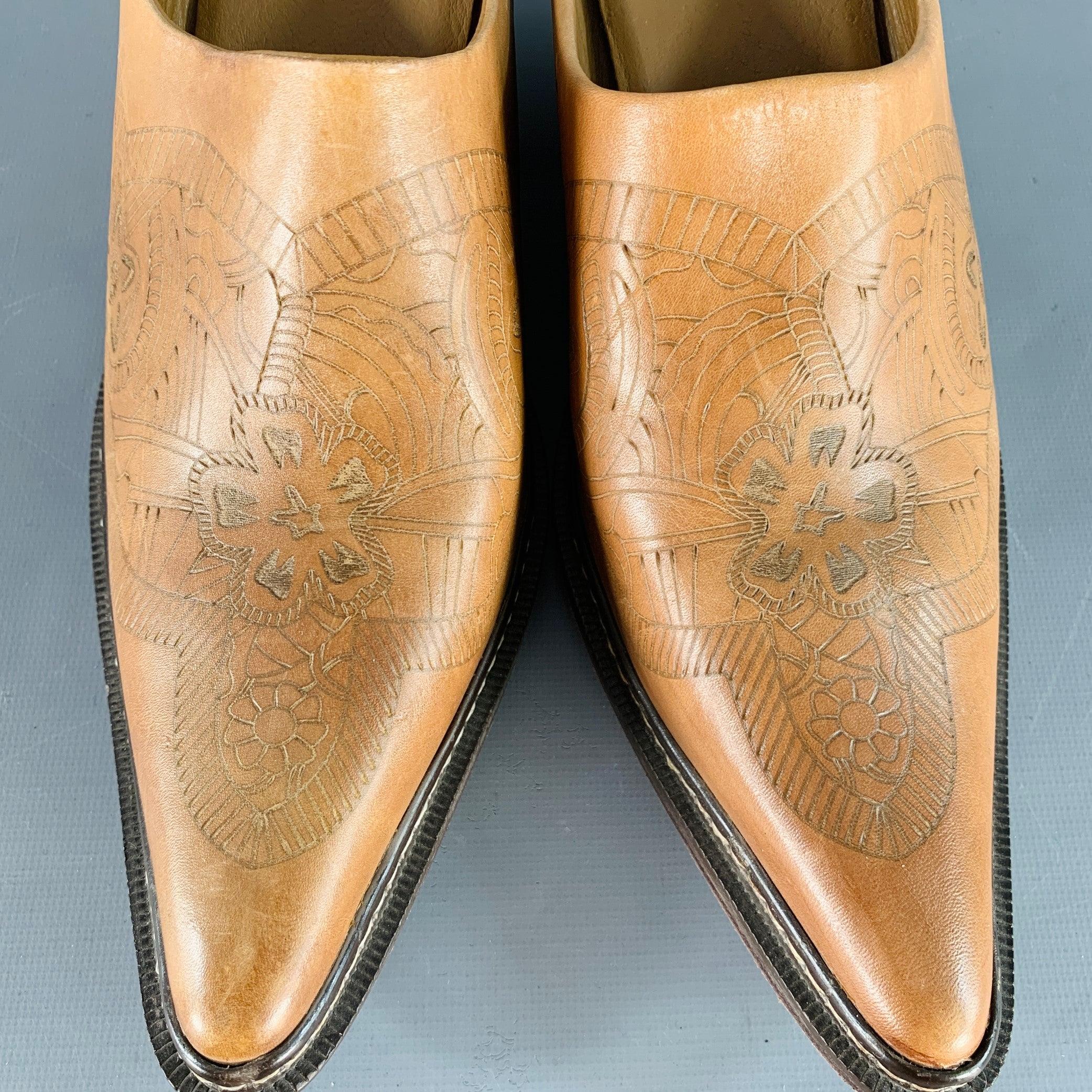 Women's STETSON Size 10 Camel Embossed Leather Western Mules Pumps For Sale