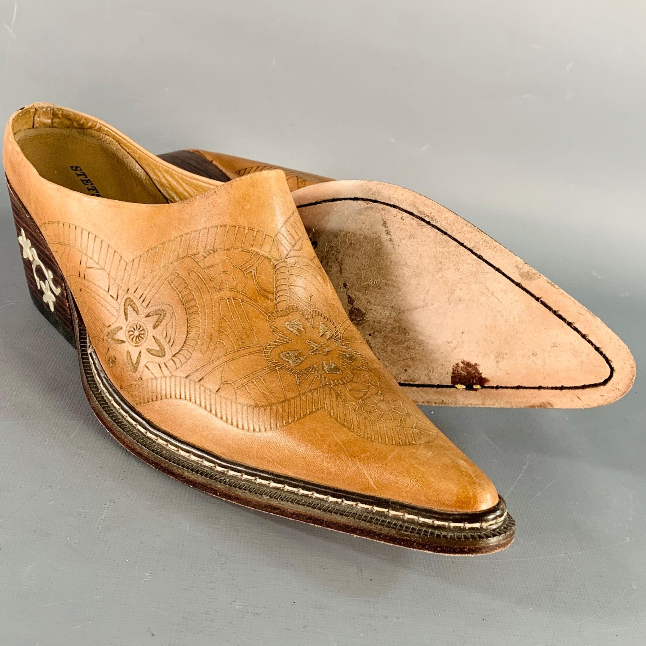 STETSON Size 10 Camel Embossed Leather Western Mules Pumps For Sale 1