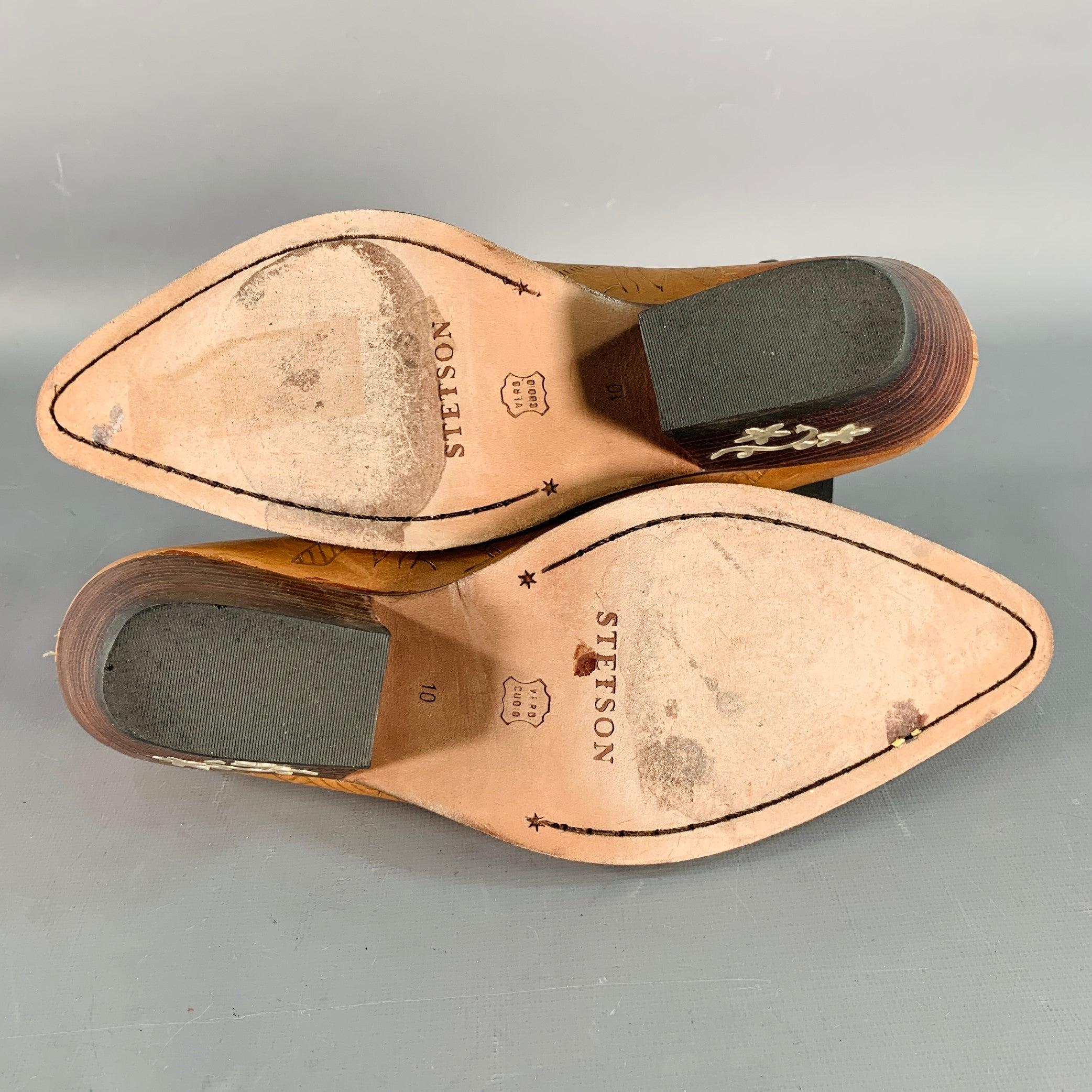 STETSON Size 10 Camel Embossed Leather Western Mules Pumps For Sale 2
