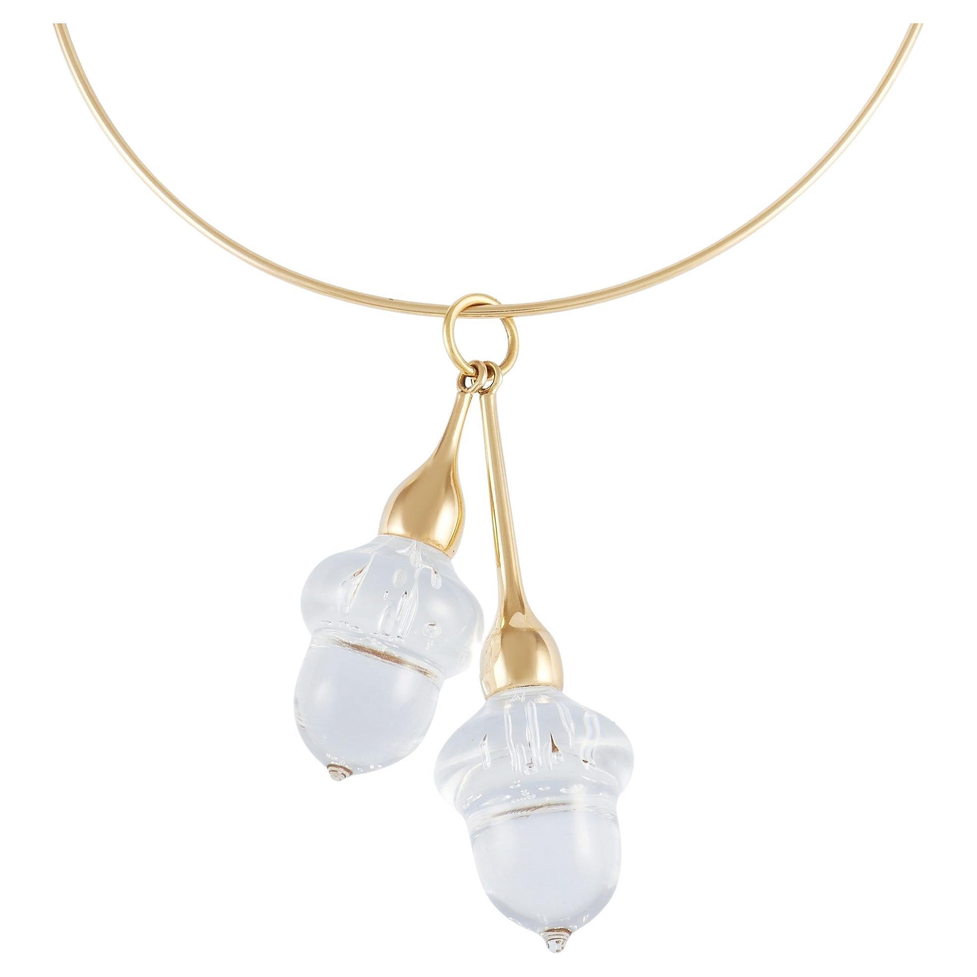 Steuben: 18 Karat Gelbgold Kristall-Halskette mit doppeltem Eicheltropfen