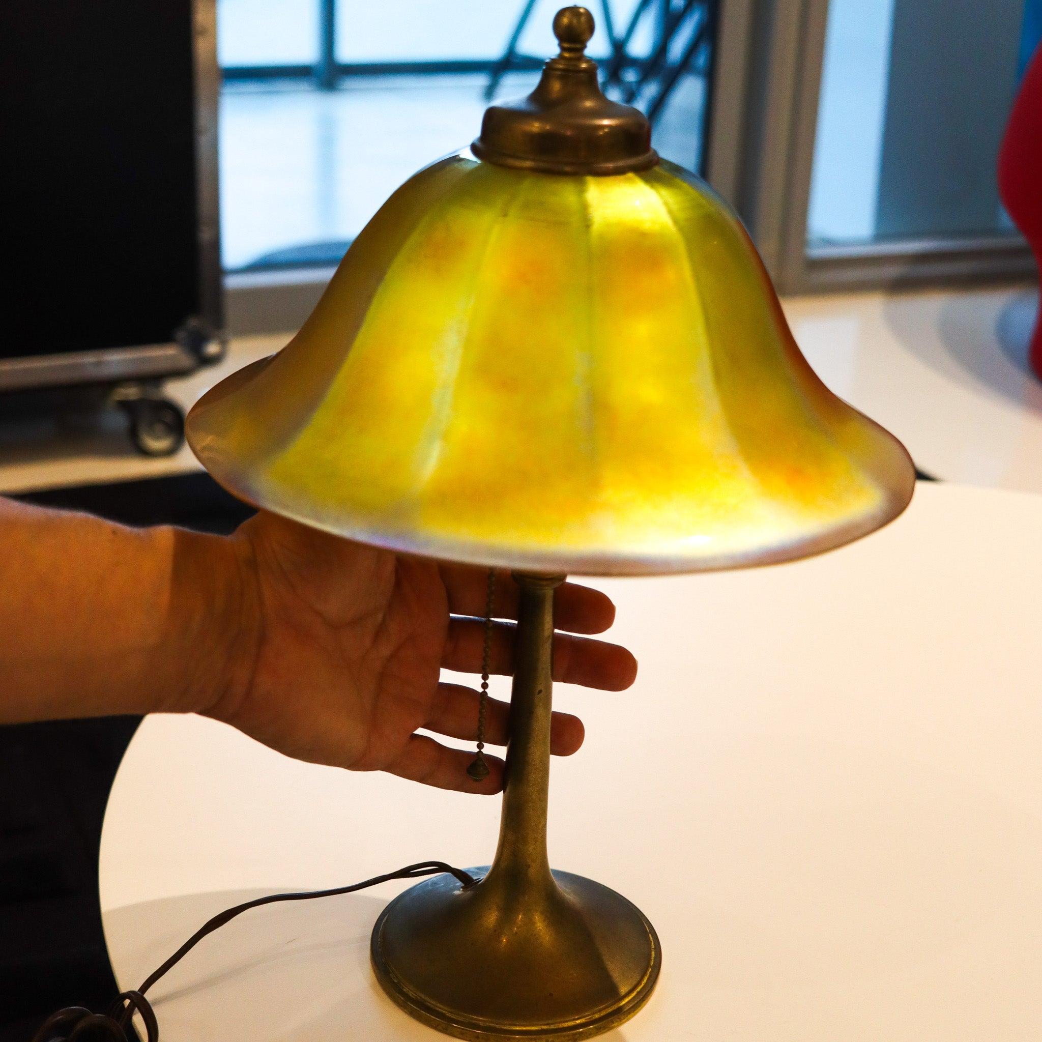 STEUBEN 1915 Antique Arts & Crafts Table Lamp With Gold Aurene Art Glass 3