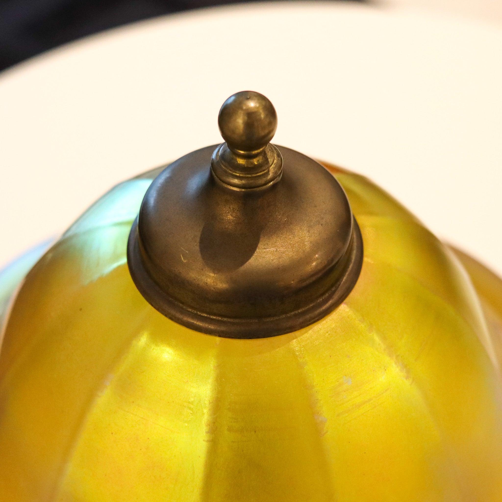 American STEUBEN 1915 Antique Arts & Crafts Table Lamp With Gold Aurene Art Glass