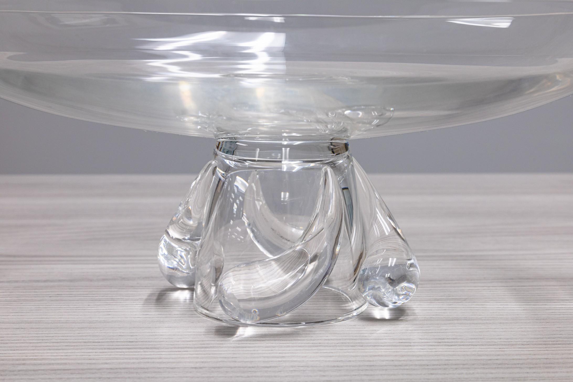 Mid-20th Century Steuben 1960 Hand Blown Teardrop Base Centerpiece Crystal Bowl Contemporary Mod For Sale
