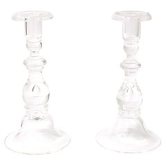 STEUBEN Single Light Teardrop Candlesticks - Pair