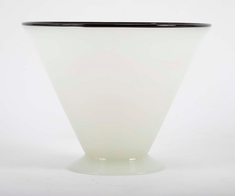 Steuben Alabaster Glass Vase with Applied Black Lip 7459 at 1stDibs