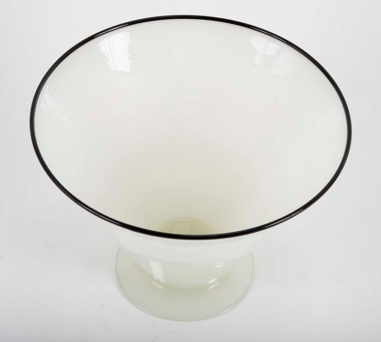 Steuben Alabaster Glass Vase with Applied Black Lip 7459 at 1stDibs