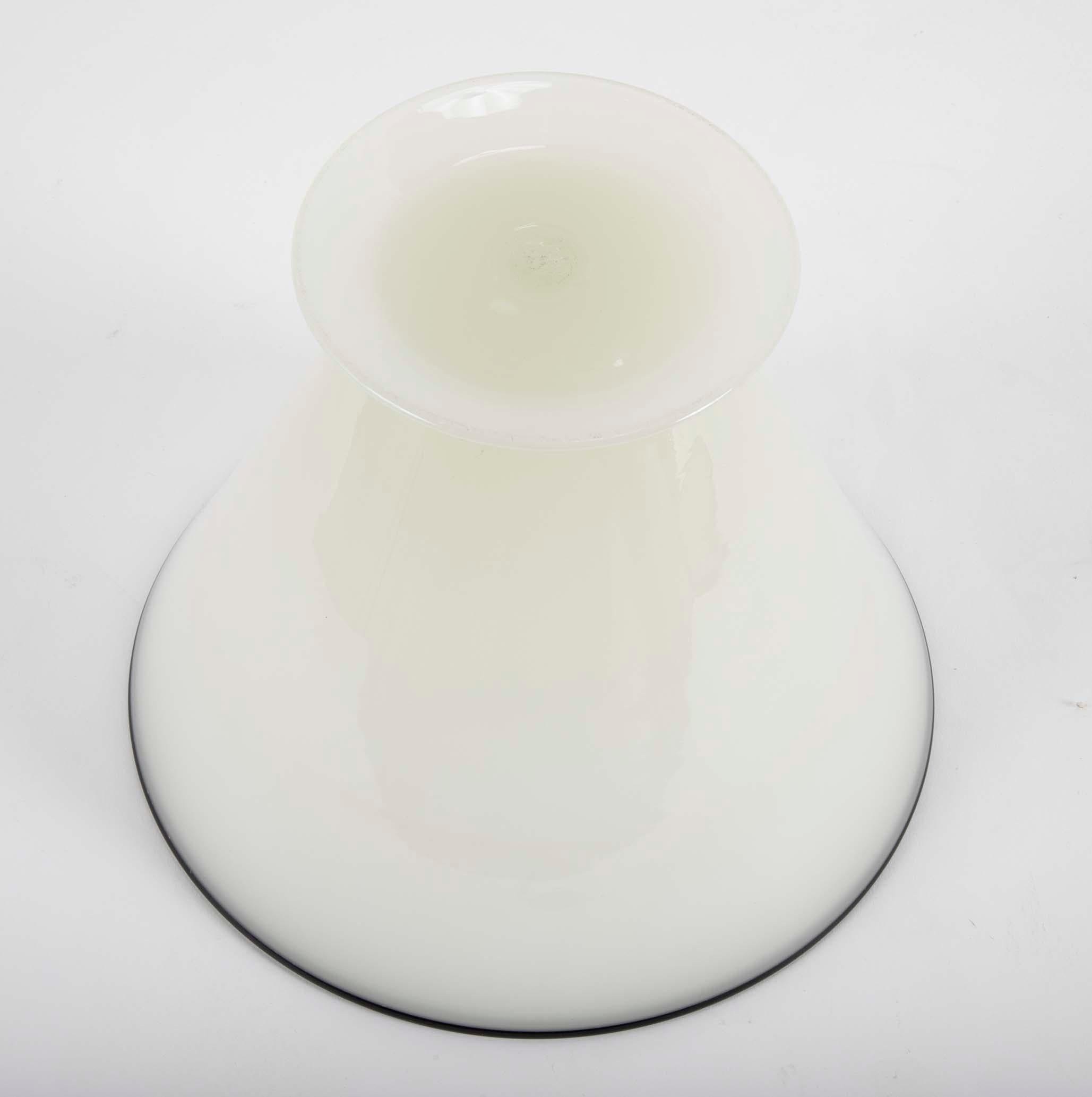 Art Glass Steuben Alabaster Glass Vase with Applied Black Lip # 7459