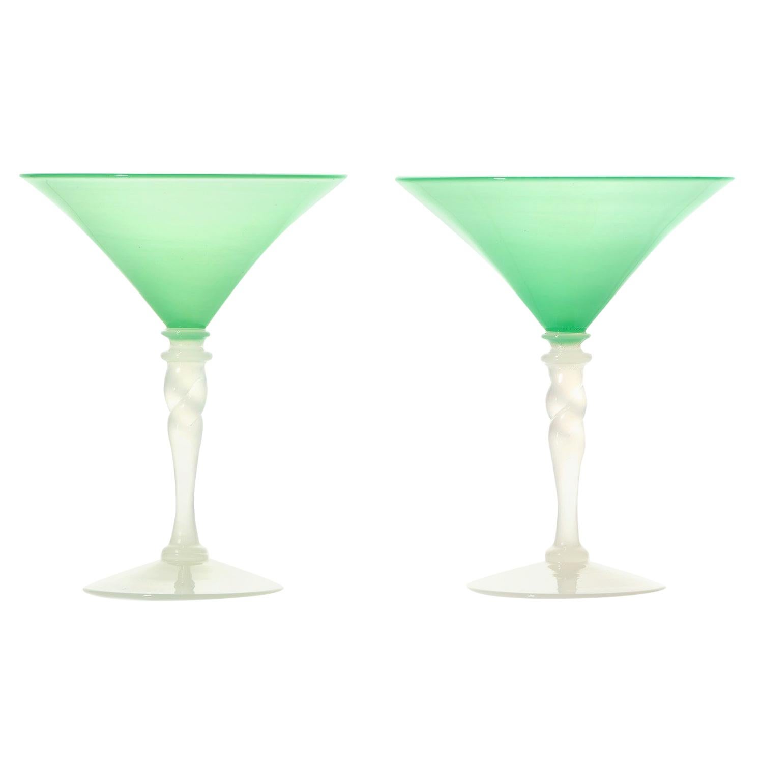 Steuben Art Deco Jade Green Martini Glasses