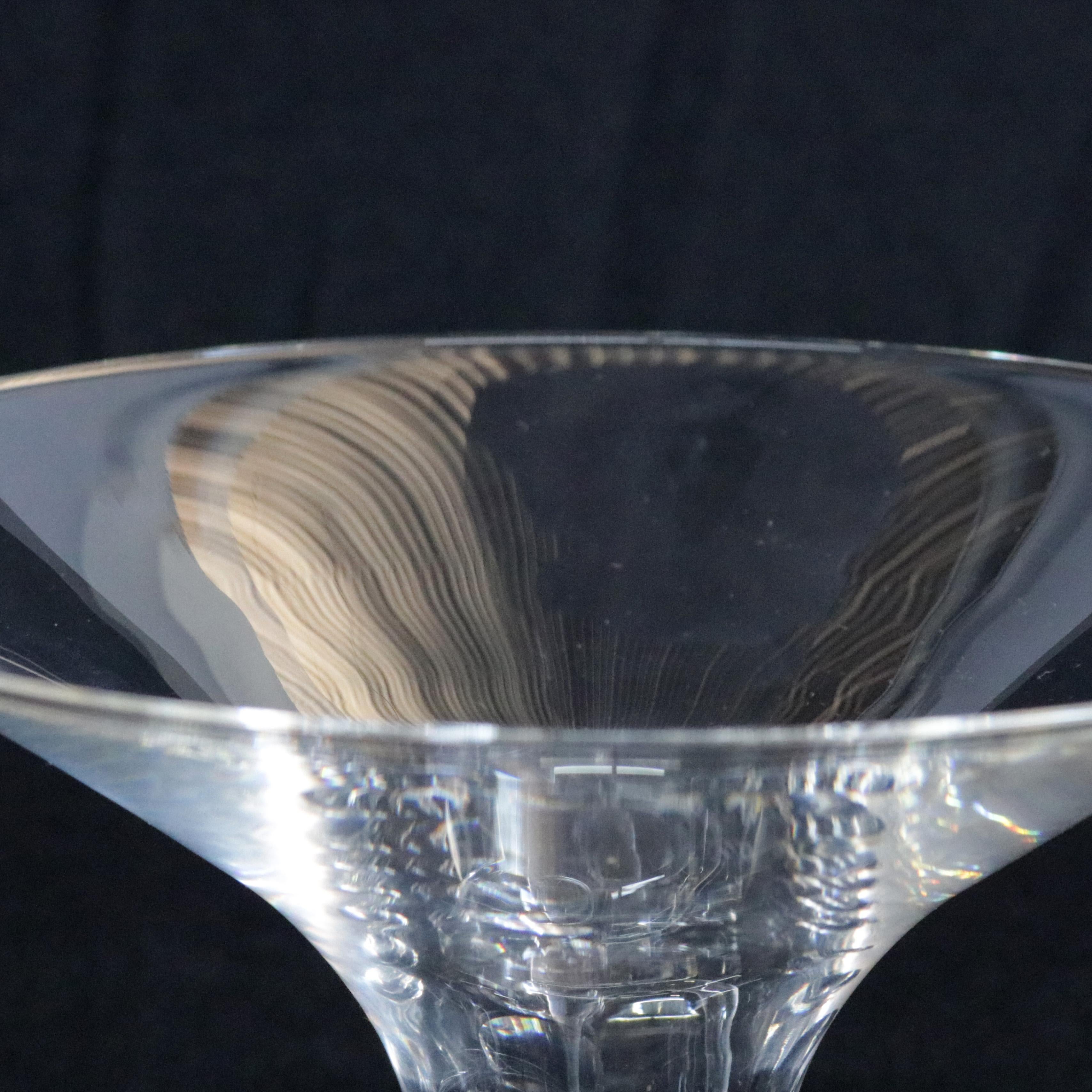 Crystal Steuben Art Glass Modernist Pinched Dot Flared Pedestal Bouquet Vase, Signed