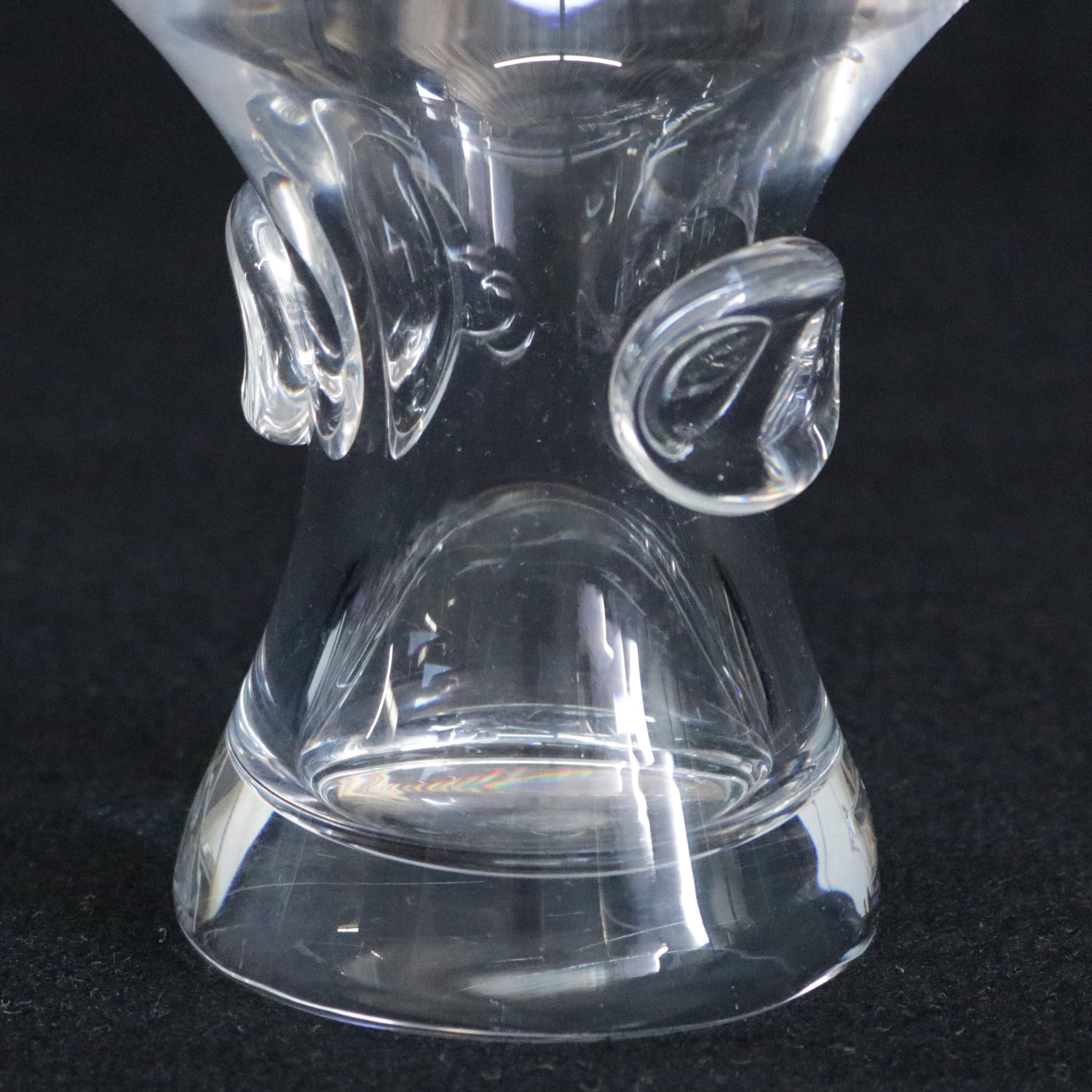 Mid-Century Modern Steuben Art Glass Modernist Pinched Dot Flared Pedestal Bouquet Vase, Signed
