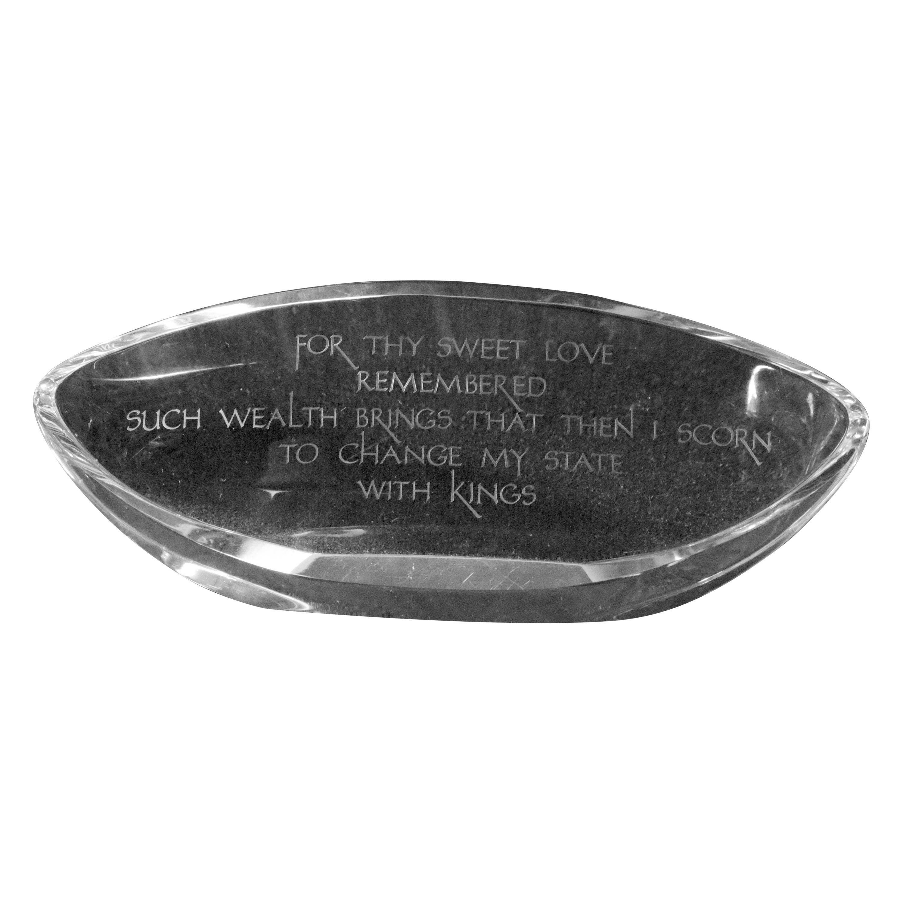Steuben Art Glass Paperweight, William Shakespeare Sonnet 29, 20th Century
