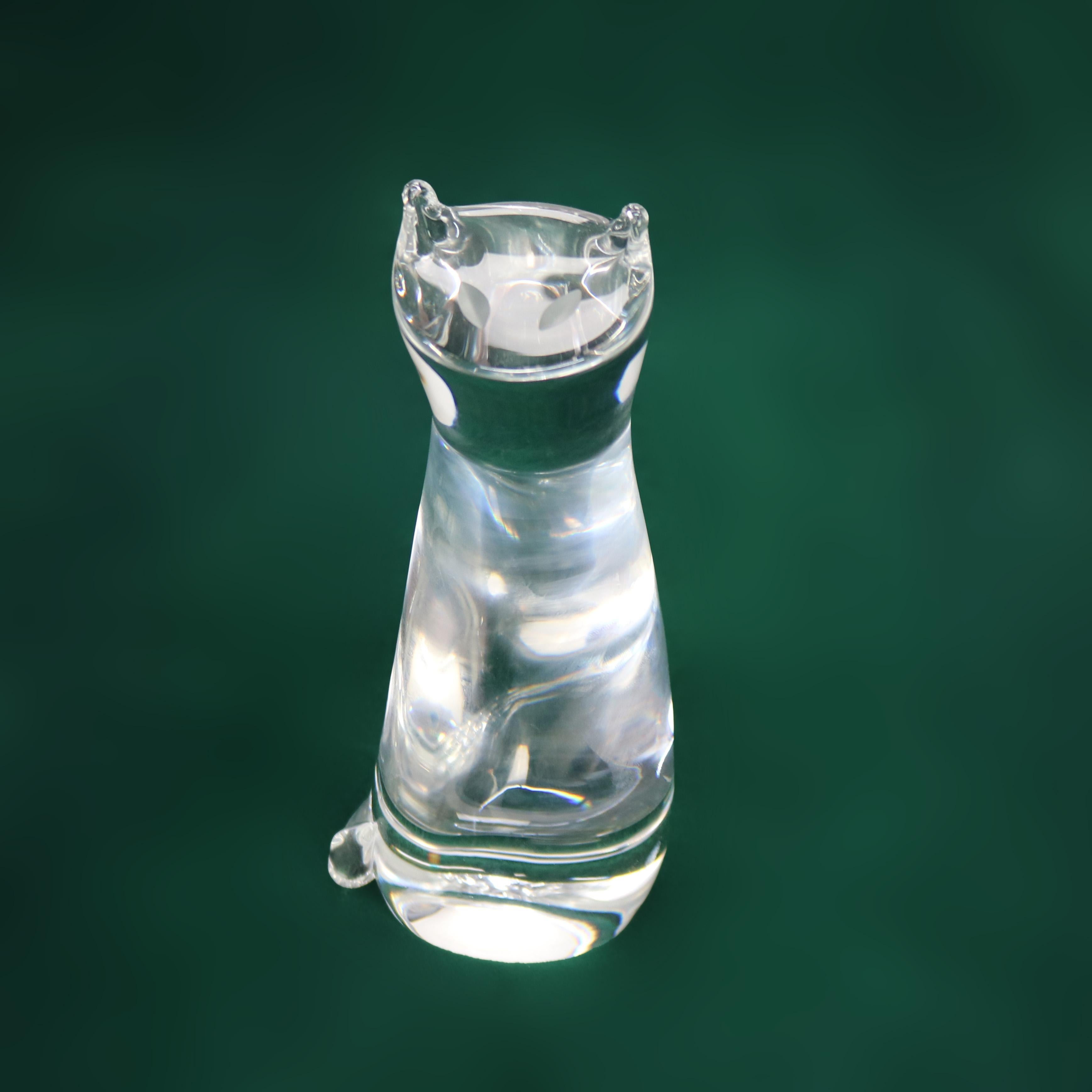 Steuben Art Glass Sitting Cat Figure Signed C1980 In Good Condition In Big Flats, NY