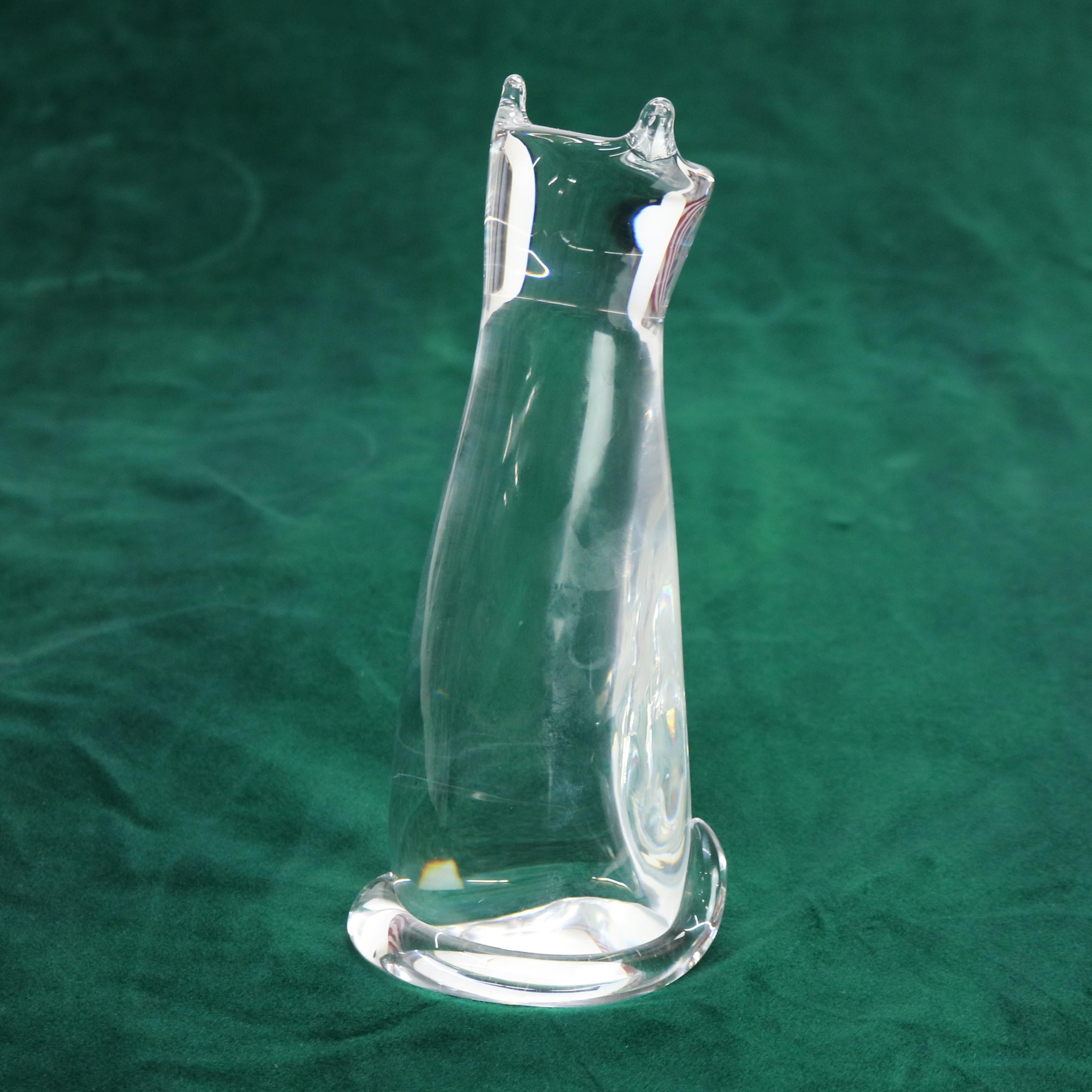 Steuben Art Glass Sitting Cat Figure Signed C1980 3