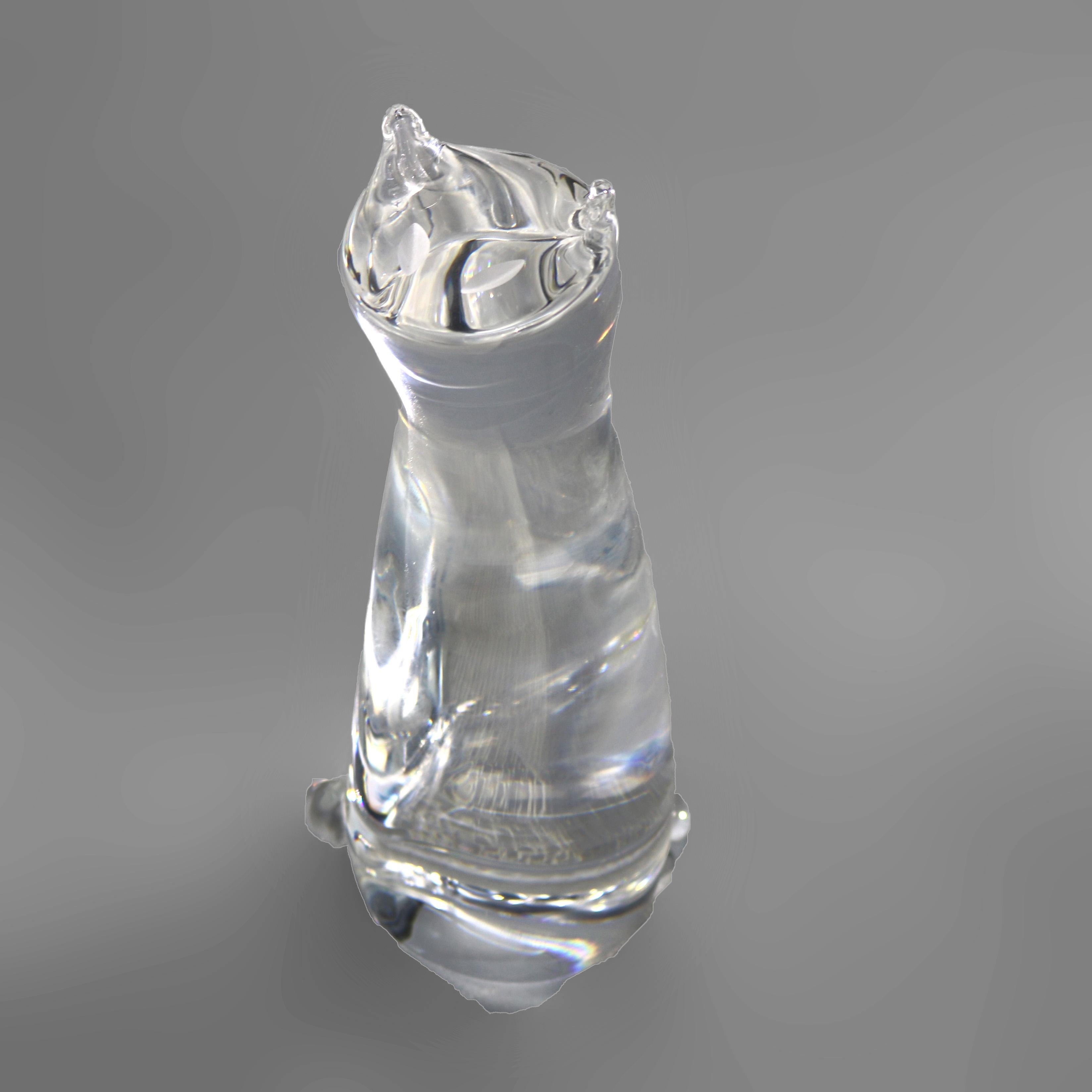 Steuben Art Glass Sitting Cat Figure Signed C1980 4
