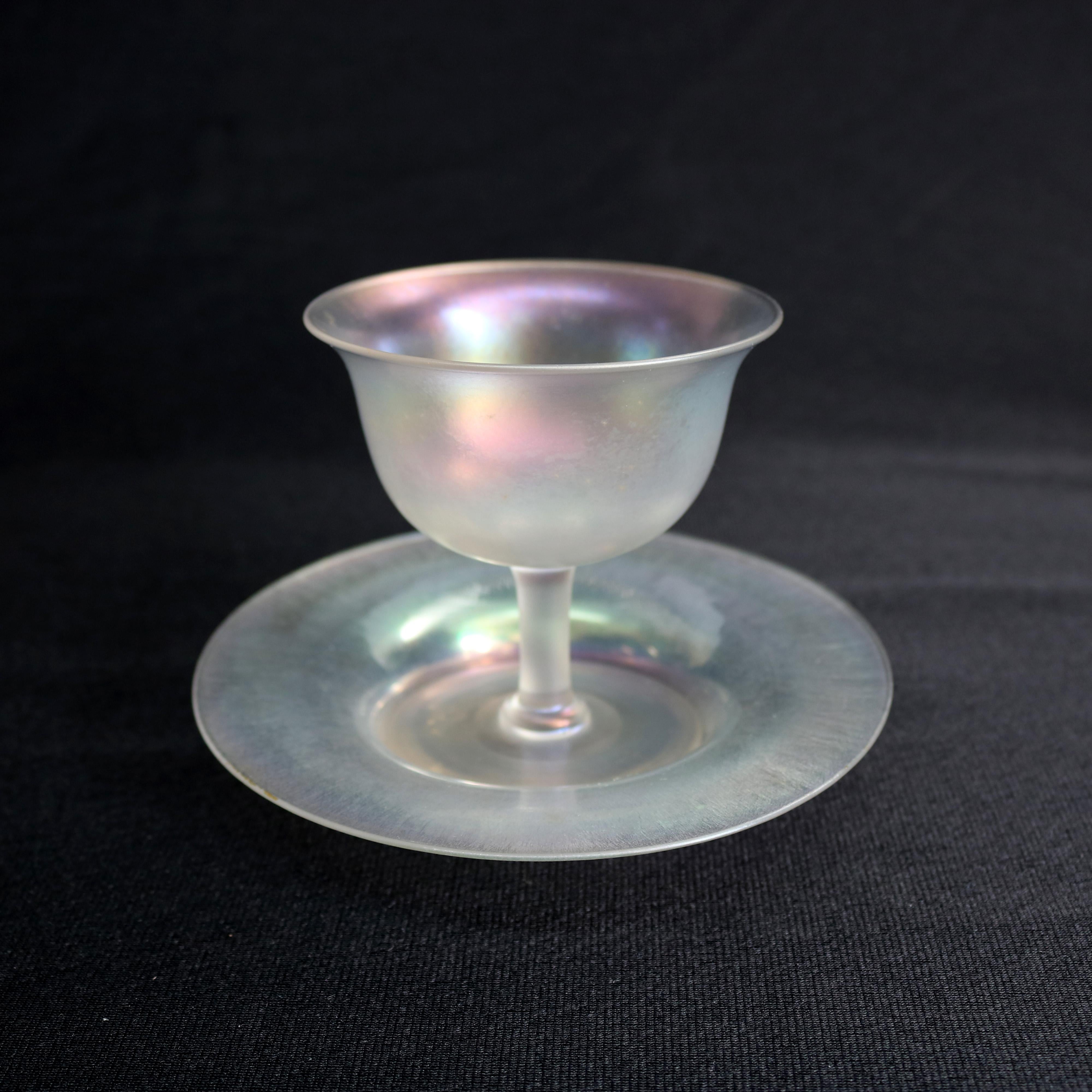 Hand-Crafted Steuben Art Glass Stemmed Sherbet Goblets with Saucers, circa 1930s