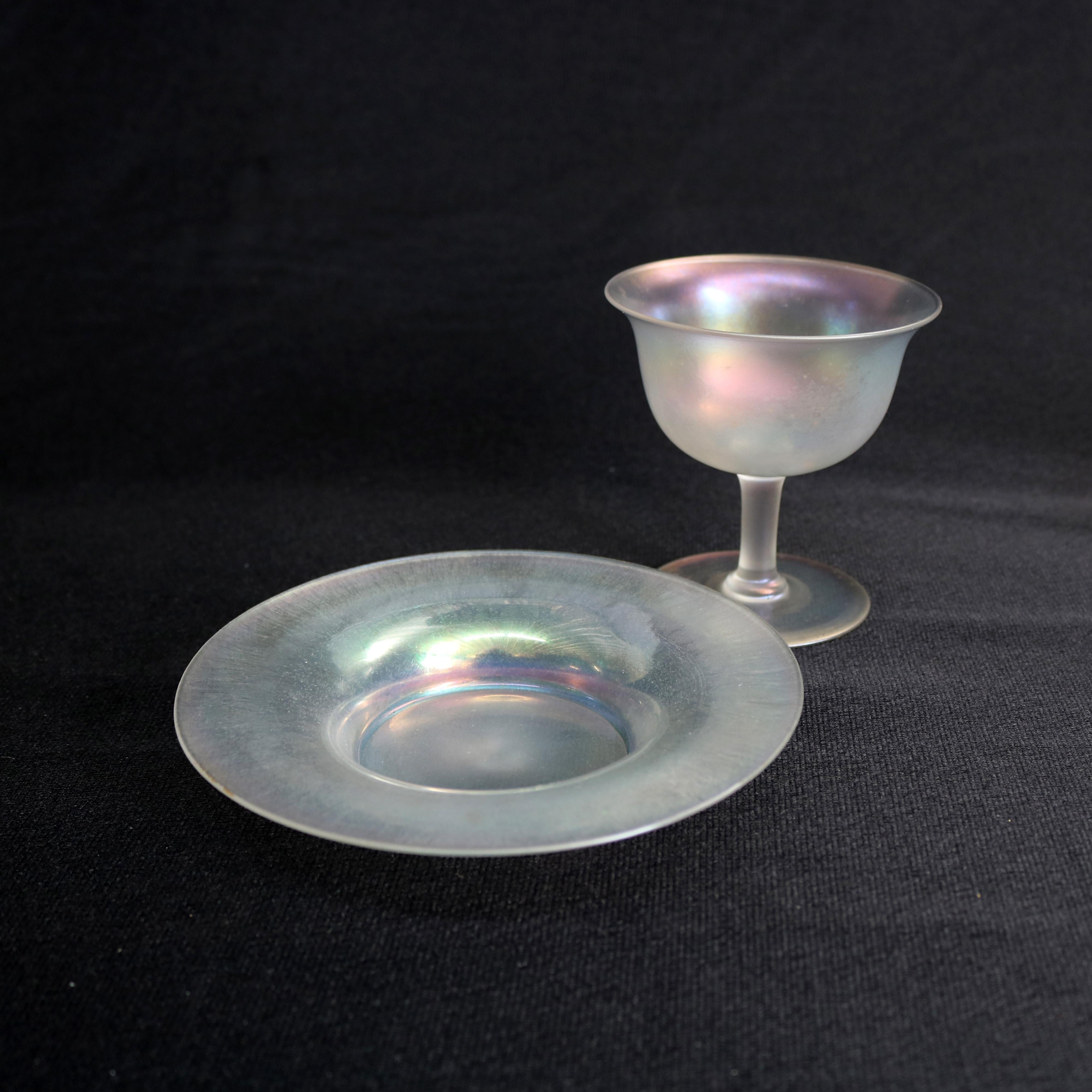 Steuben Art Glass Stemmed Sherbet Goblets with Saucers, circa 1930s In Good Condition In Big Flats, NY