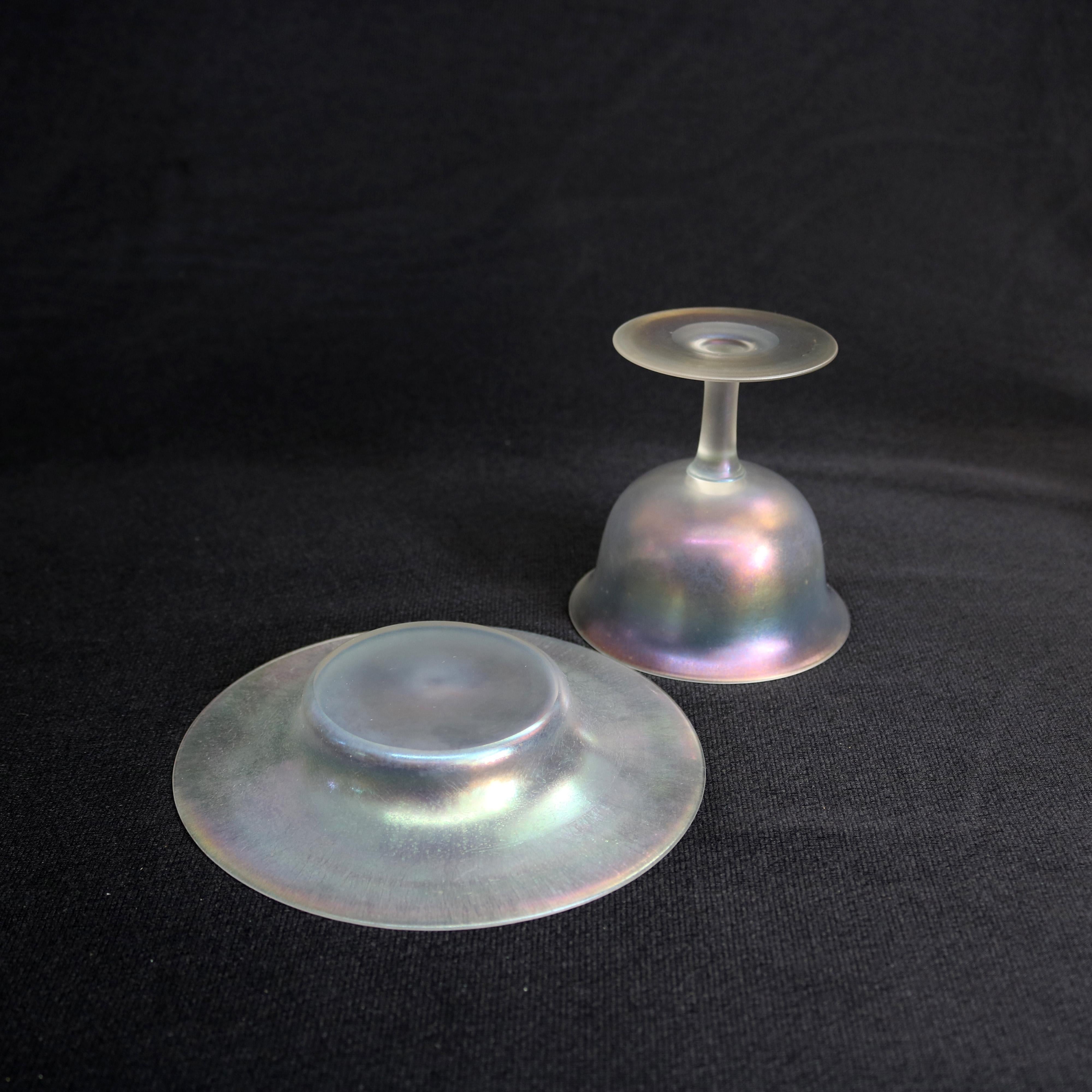 Steuben Art Glass Stemmed Sherbet Goblets with Saucers, circa 1930s 1