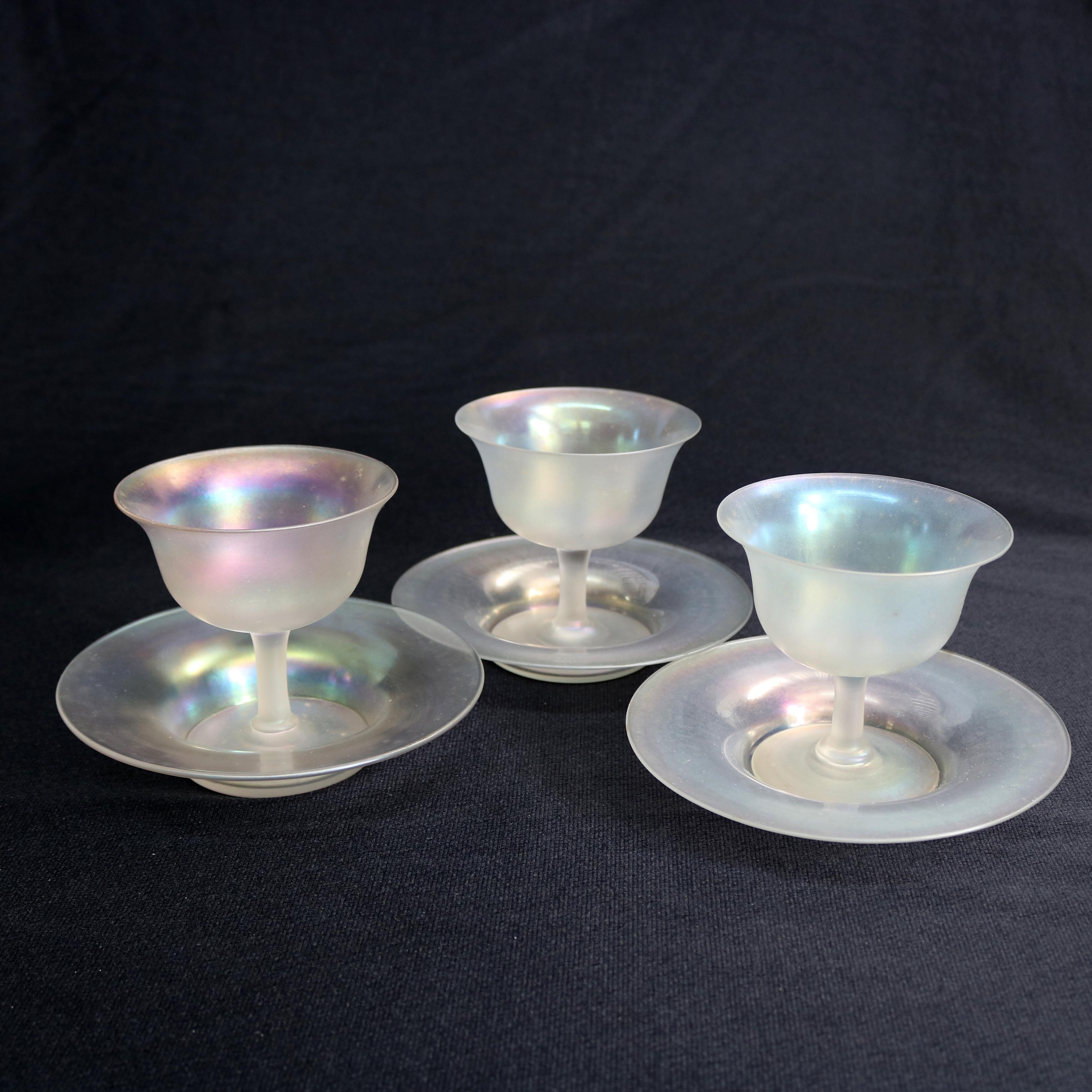 Steuben Art Glass Stemmed Sherbet Goblets with Saucers, circa 1930s 2