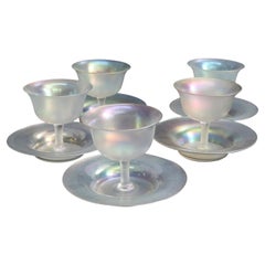 Steuben Art Glass Stemmed Sherbet Goblets with Saucers, circa 1930s