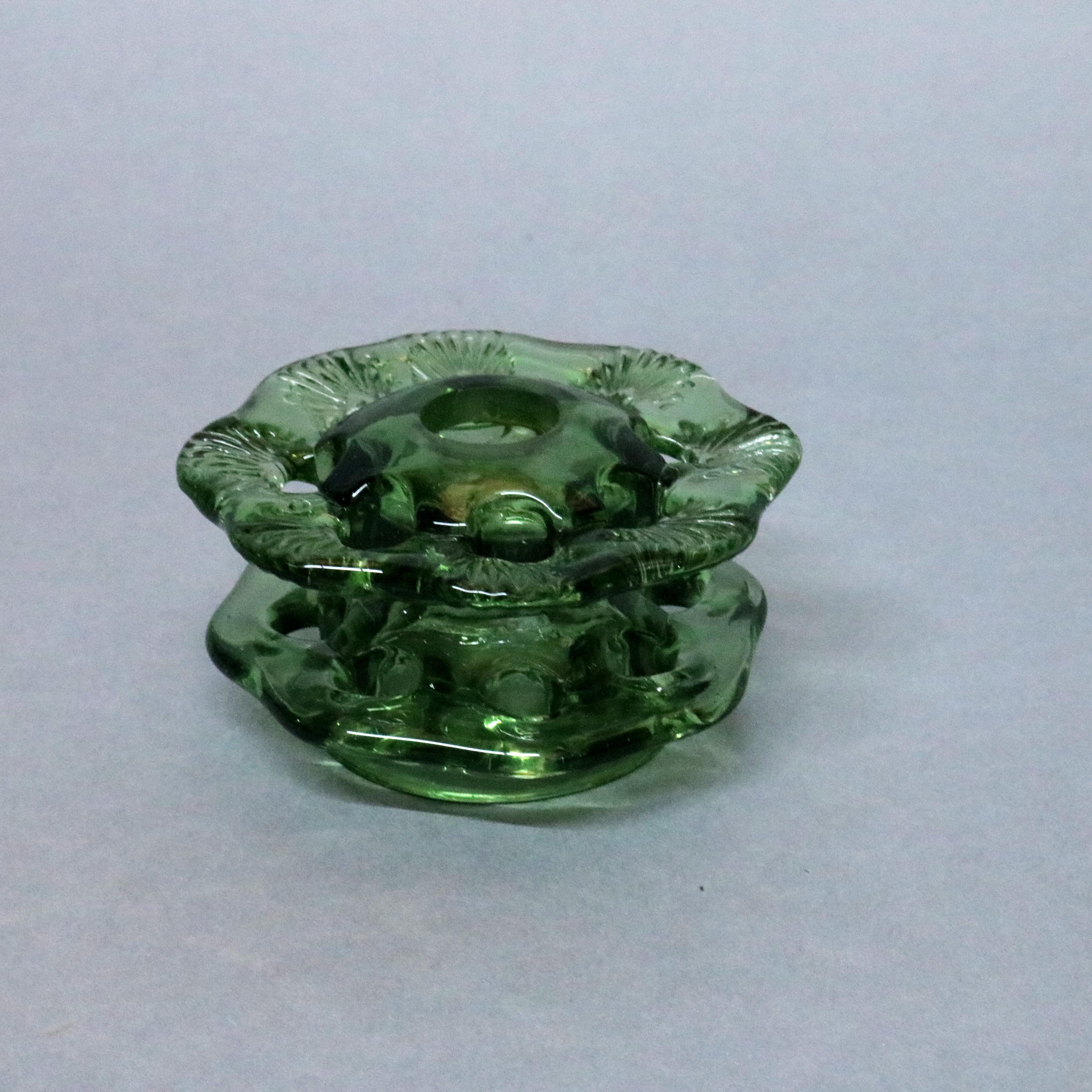 Steuben Chinoiserie Quan Yen Figural Art Glass Flower Frog, Pomona Green In Good Condition In Big Flats, NY