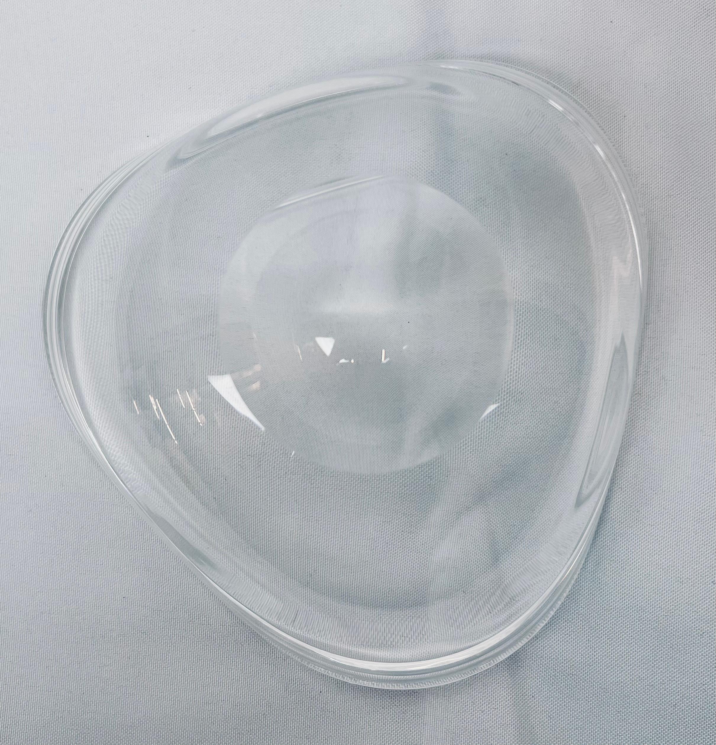 Mid-Century Modern Steuben Clear Glass Bowl with a Wavy Rolled over Edge-Scribe Signed 