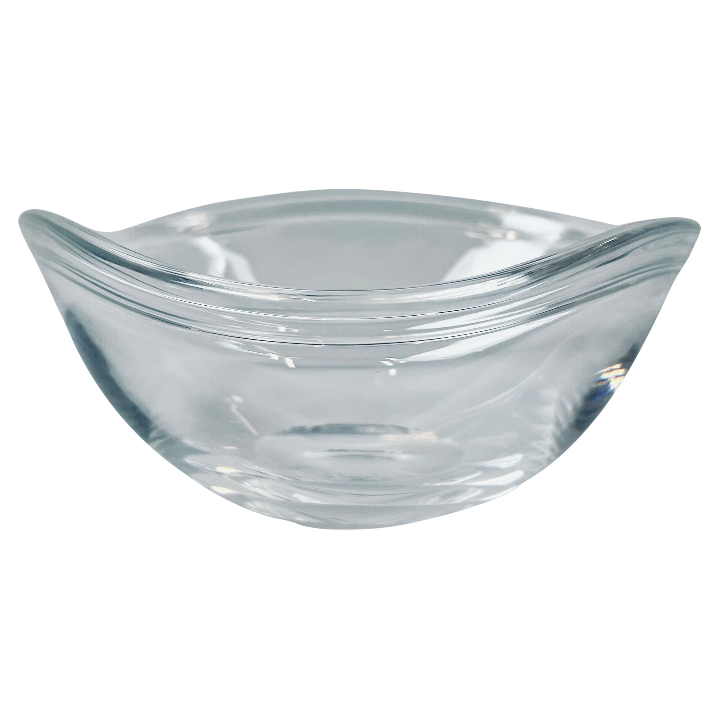 Steuben Clear Glass Bowl with a Wavy Rolled over Edge-Scribe Signed