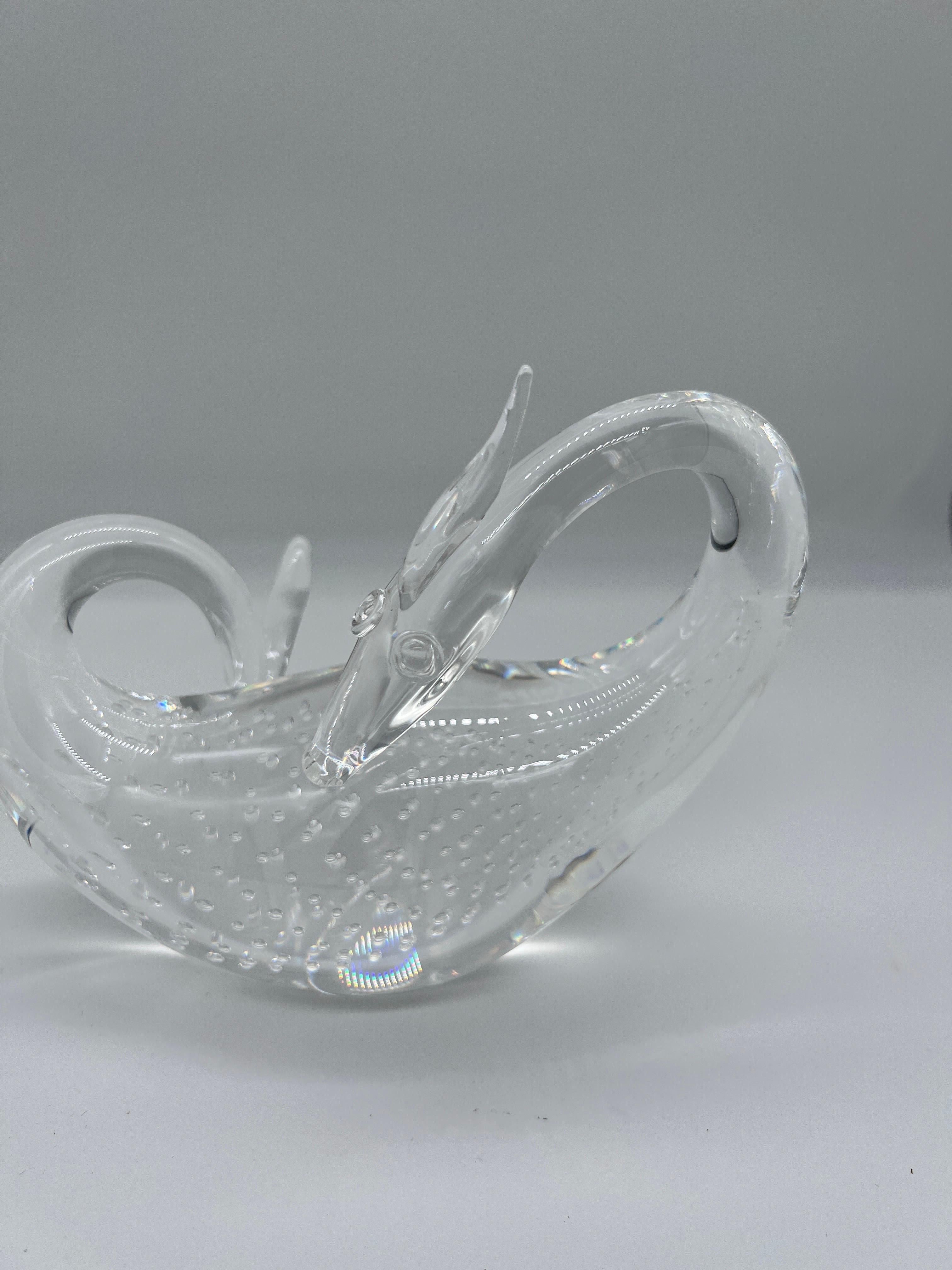 American Steuben Controlled Bubble Crystal Dragon Figurine Designed by Bernard Wolff For Sale