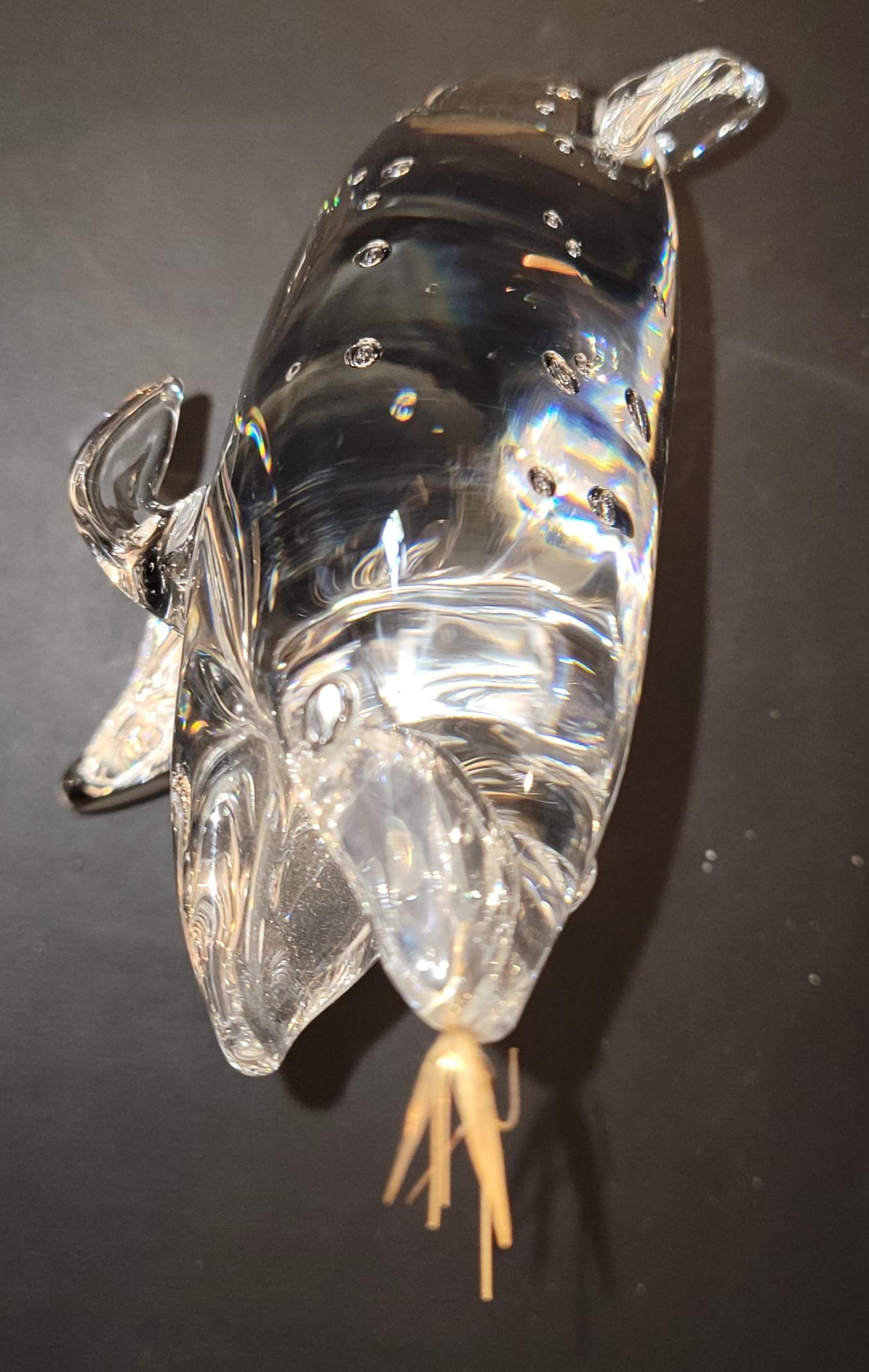 American Steuben Crystal art glass by J Houston Trout 24k Gold Fly For Sale