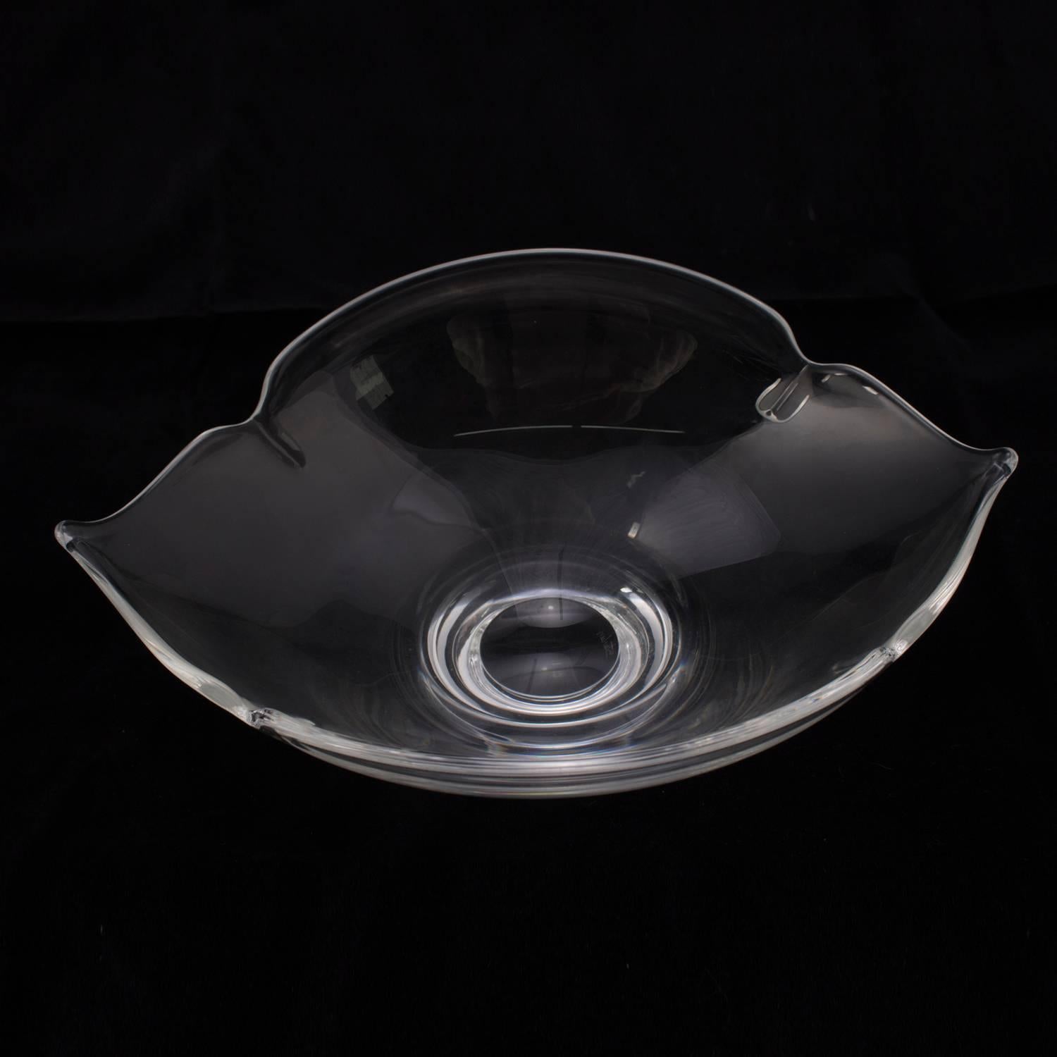 American Steuben Crystal Calyx Crystal Pedestal Console Bowl by Pollard, 20th Century
