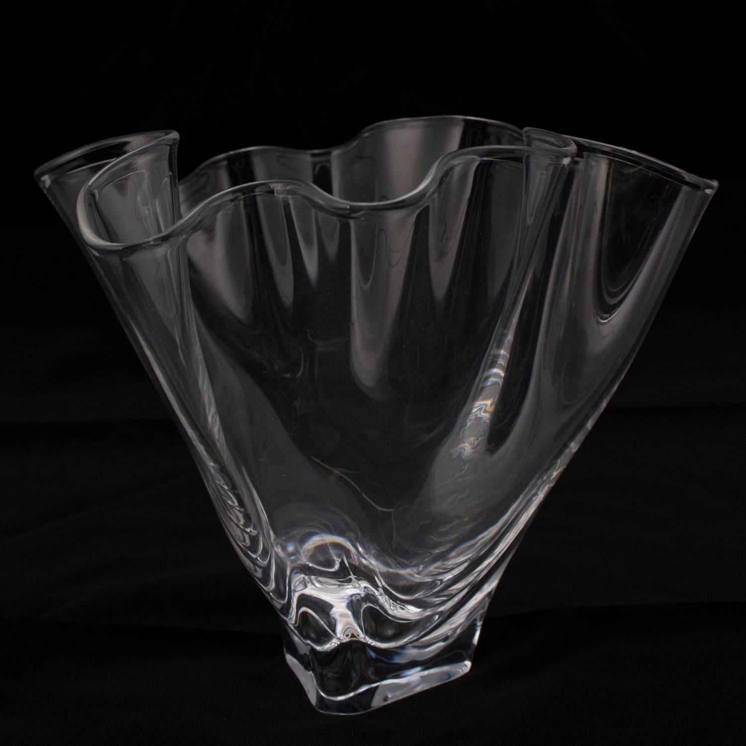 American Steuben Crystal Freeform Art Glass Handkerchief Vase, Signed, 20th Century