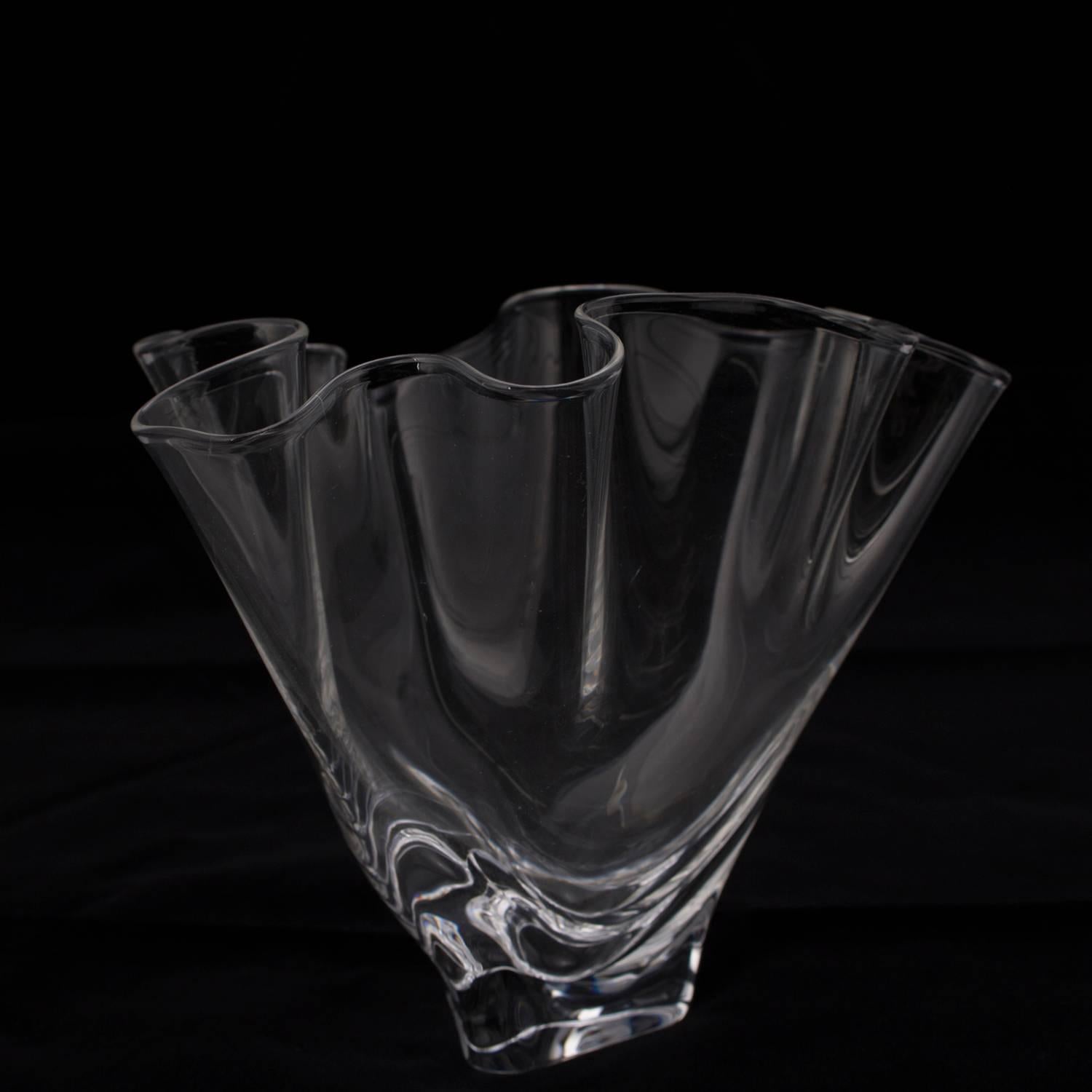 Steuben Crystal Freeform Art Glass Handkerchief Vase, Signed, 20th Century 1