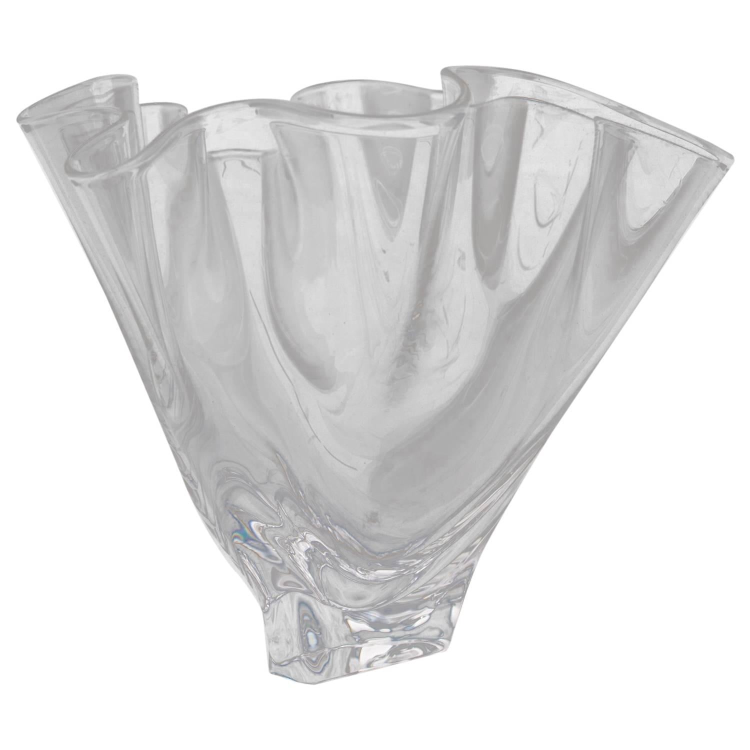 Steuben Crystal Freeform Art Glass Handkerchief Vase, Signed, 20th Century