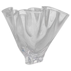 Vintage Steuben Crystal Freeform Art Glass Handkerchief Vase, Signed, 20th Century