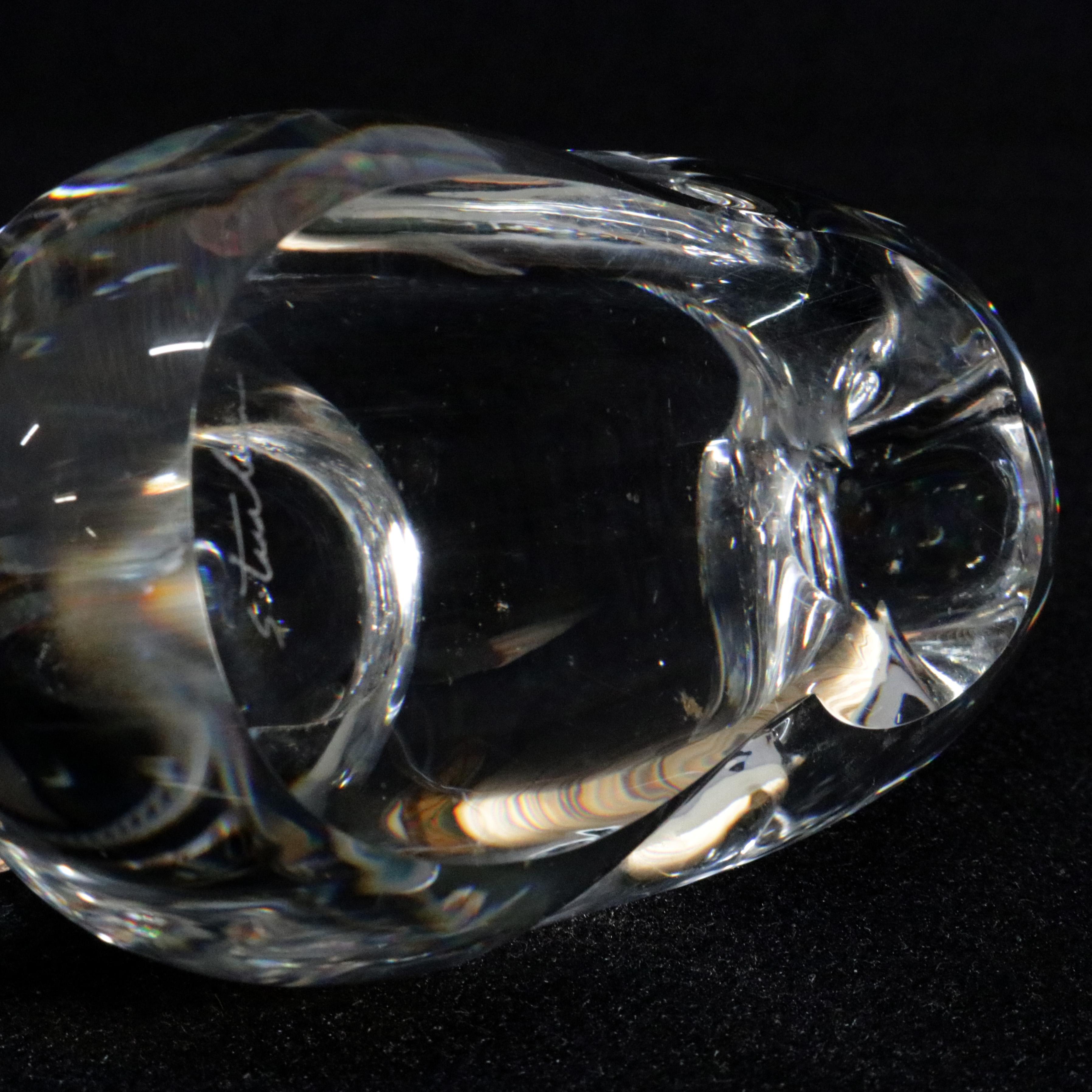 Mid-Century Modern Steuben Crystal Sculpture Paperweight of Baby Duck by Lloyd Atkins 1950, Signed