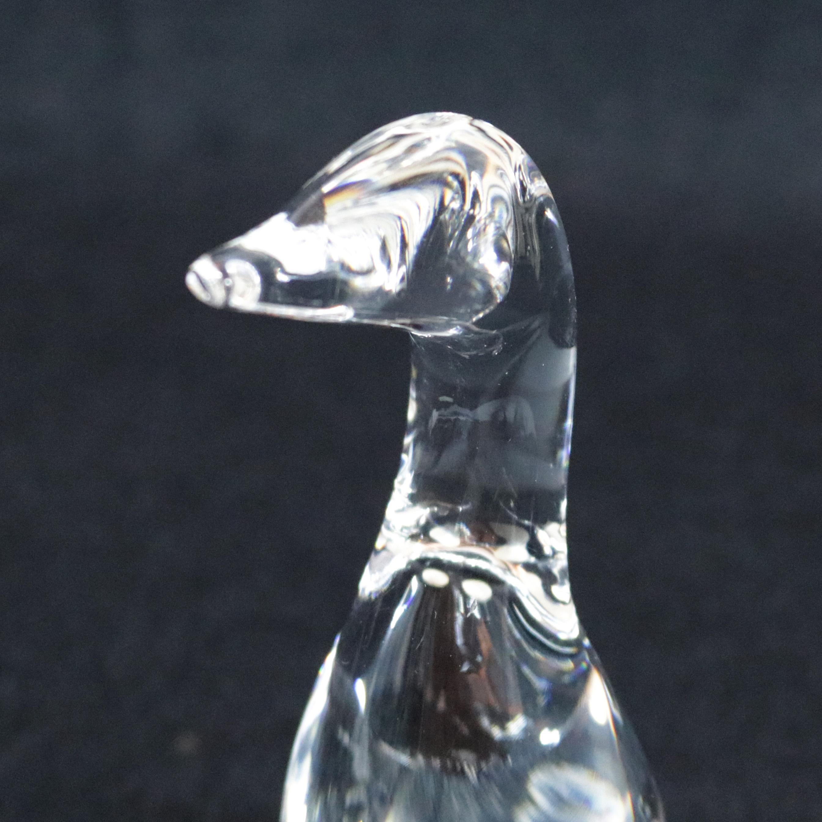 American Steuben Crystal Sculpture Paperweight of Gander by Lloyd Atkins, Signed