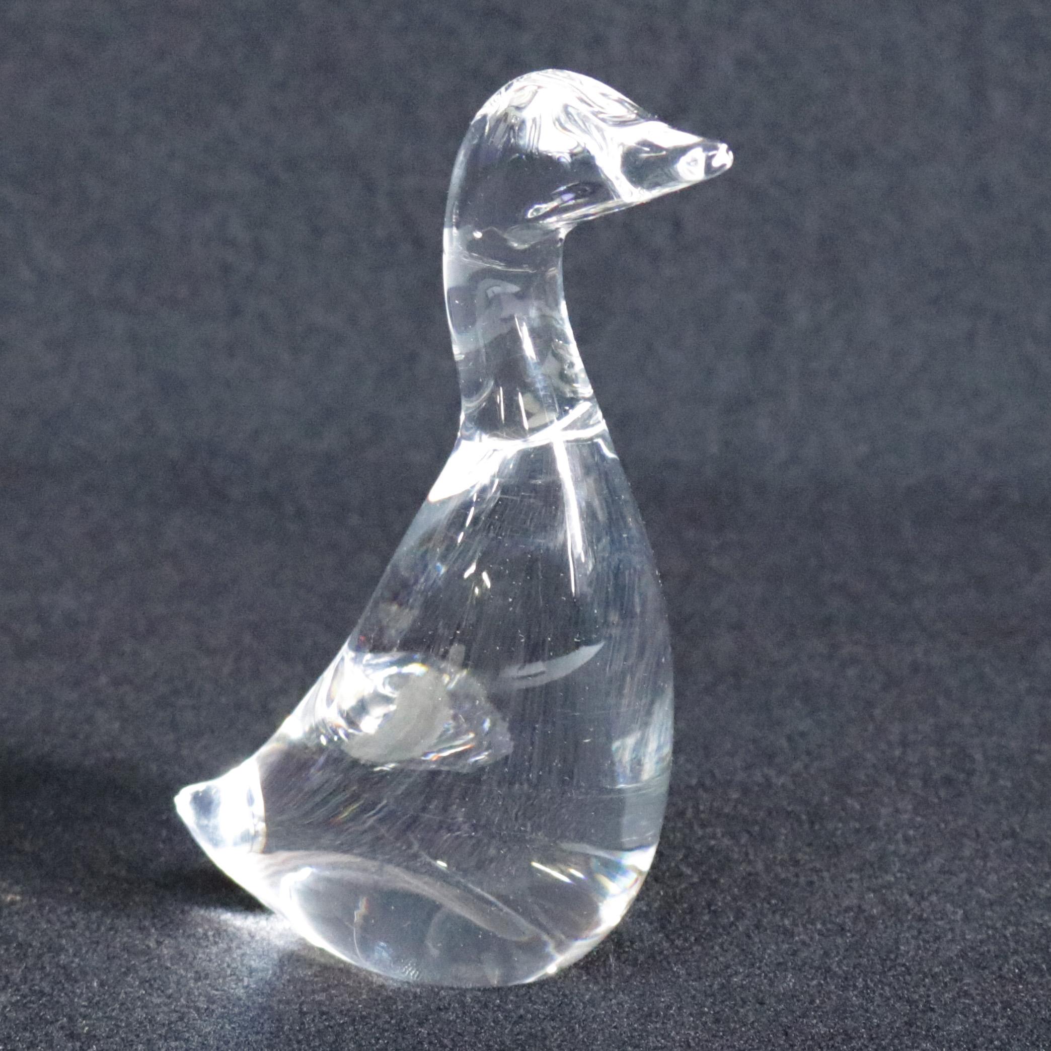 Steuben Crystal Sculpture Paperweight of Gander by Lloyd Atkins, Signed In Good Condition In Big Flats, NY