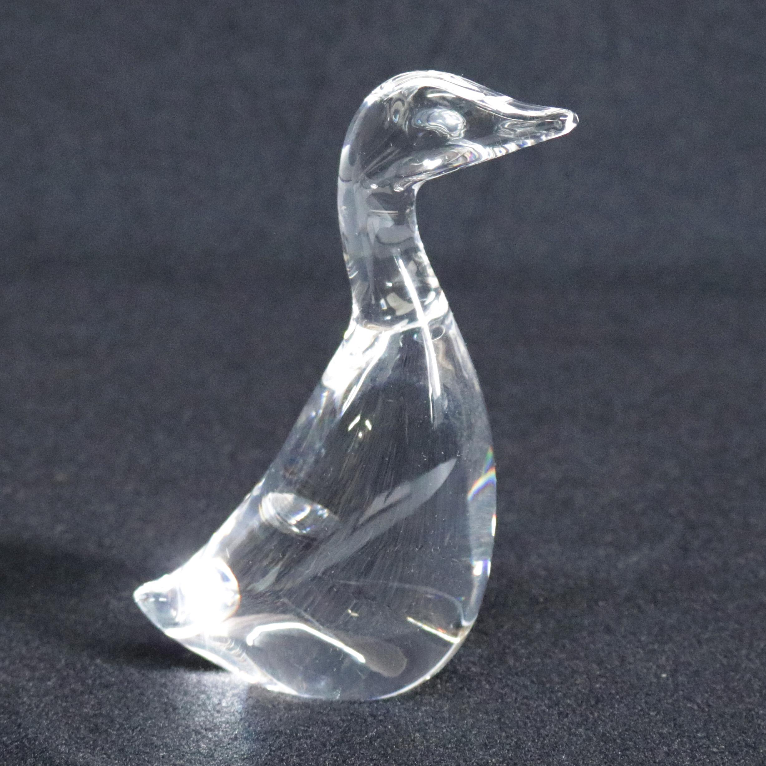 20th Century Steuben Crystal Sculpture Paperweight of Gander by Lloyd Atkins, Signed