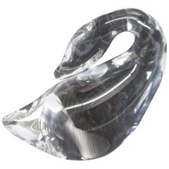 Steuben Crystal Sculpture Paperweight of Preening Goose by Lloyd Atkins, Signed