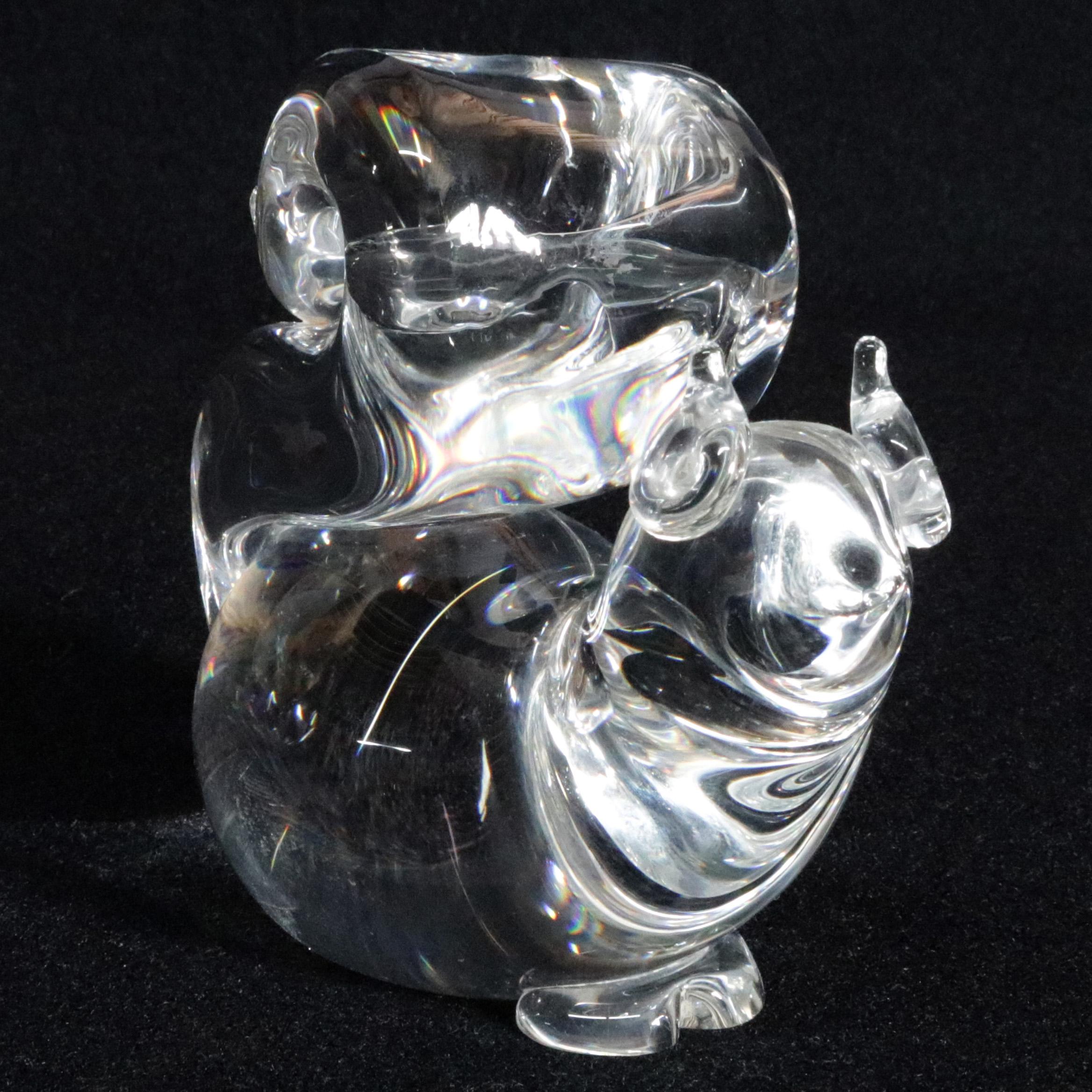 Steuben Crystal Sculpture Paperweight of Squirrel by Lloyd Atkins, Signed 1