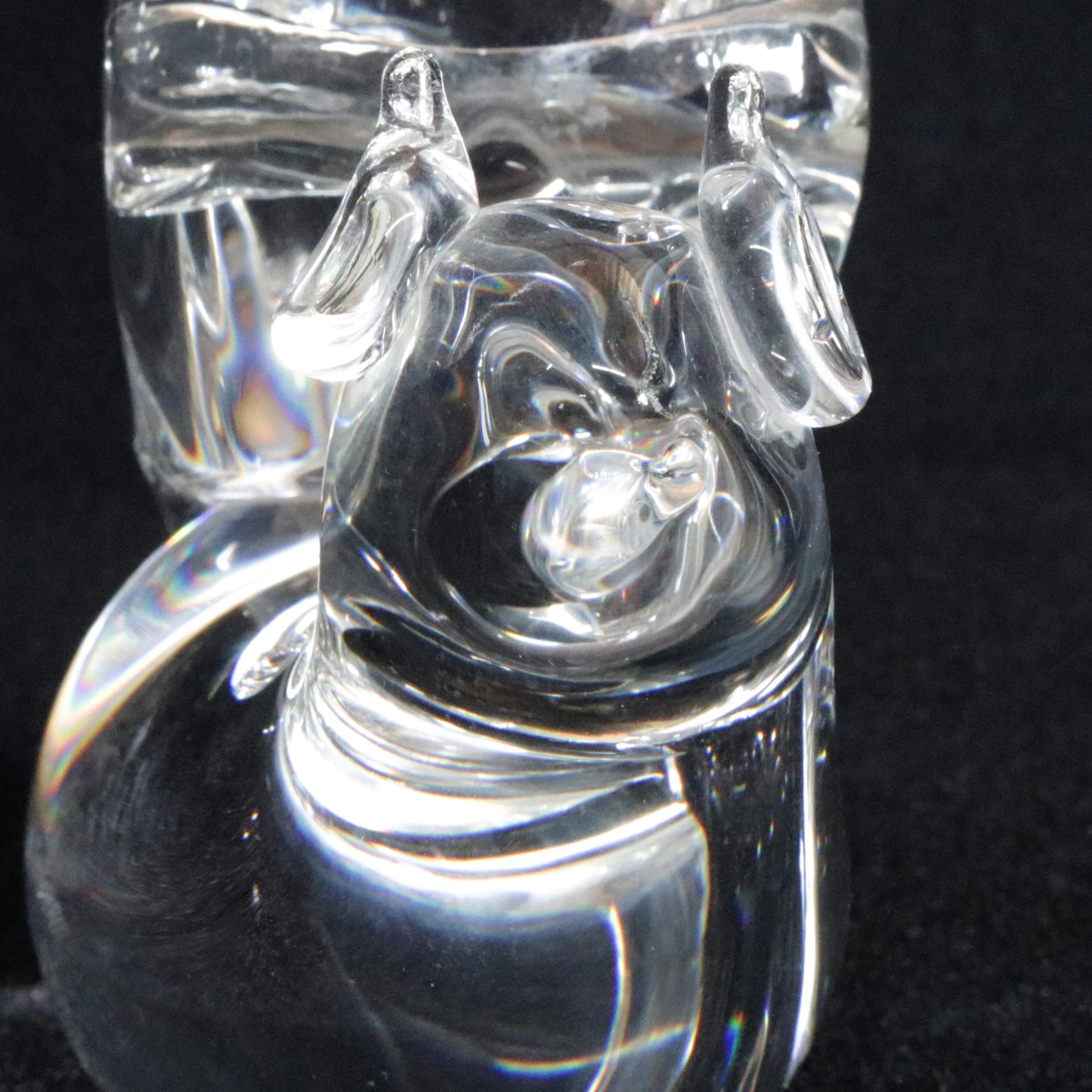 Steuben Crystal Sculpture Paperweight of Squirrel by Lloyd Atkins, Signed 4