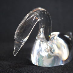 Steuben Crystal Sculpture Paperweight of Swan by Lloyd Atkins, Signed