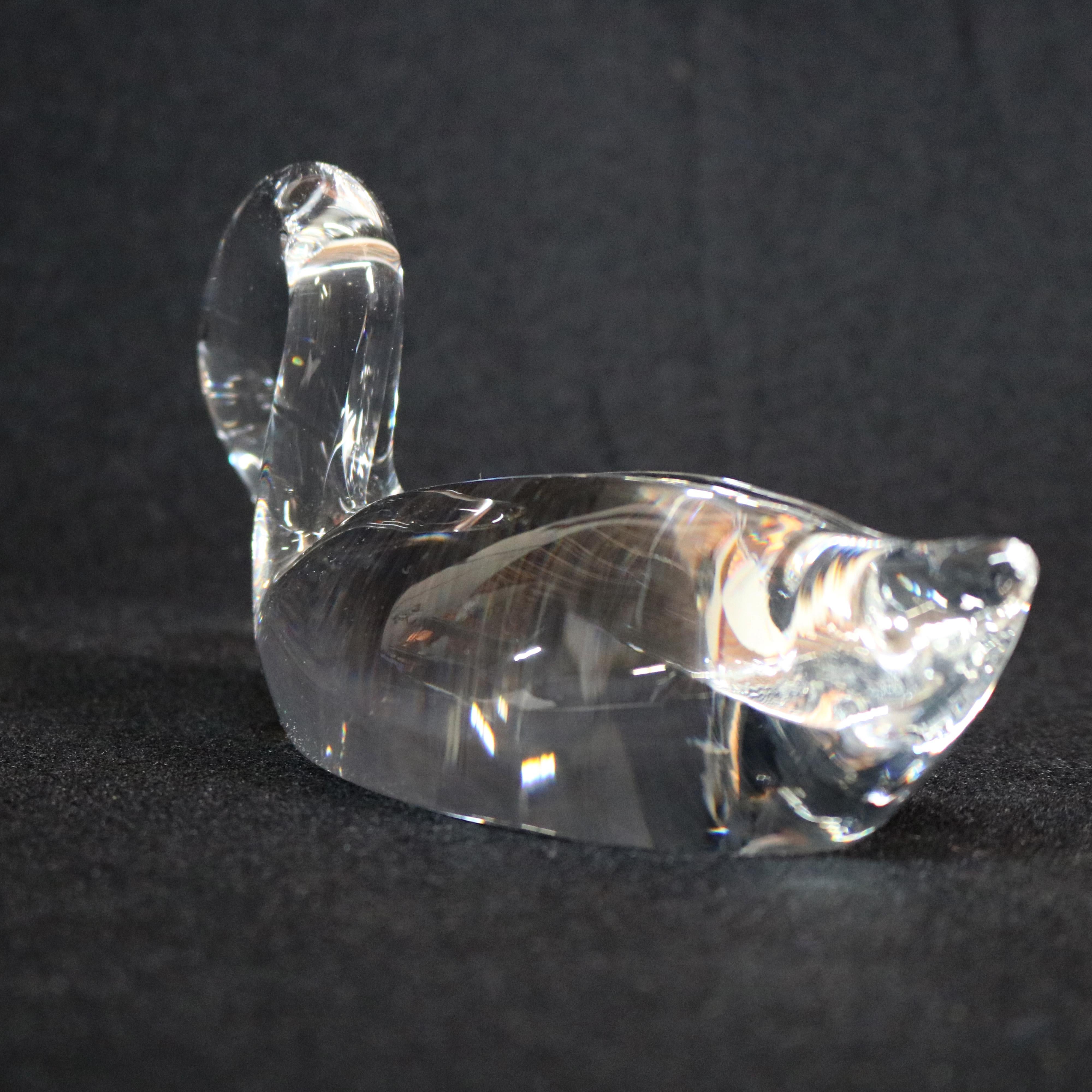 American Steuben Crystal Sculpture Paperweight of Swan by Lloyd Atkins, Signed