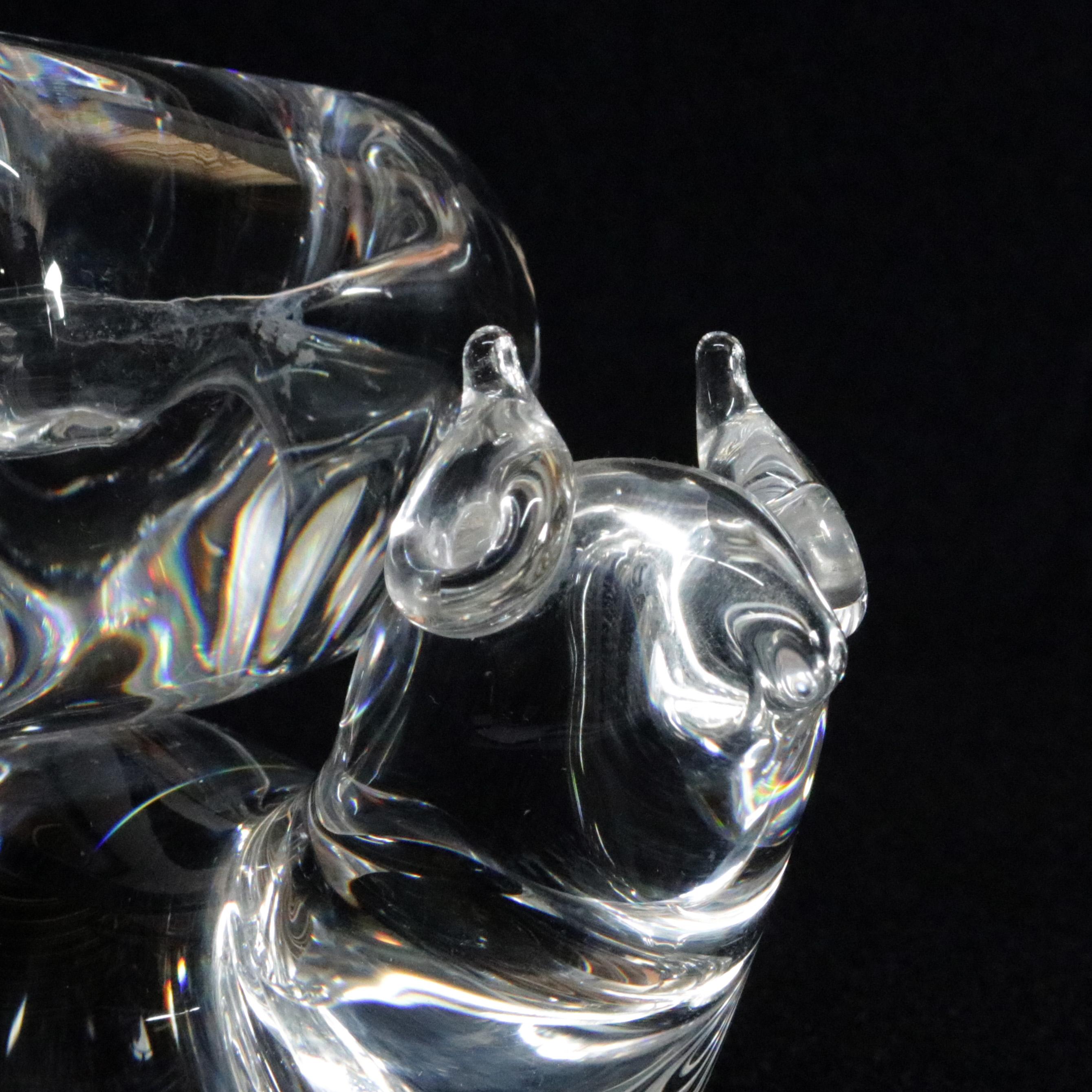 American Steuben Crystal Sculpture Paperweight of Squirrel by Lloyd Atkins, Signed