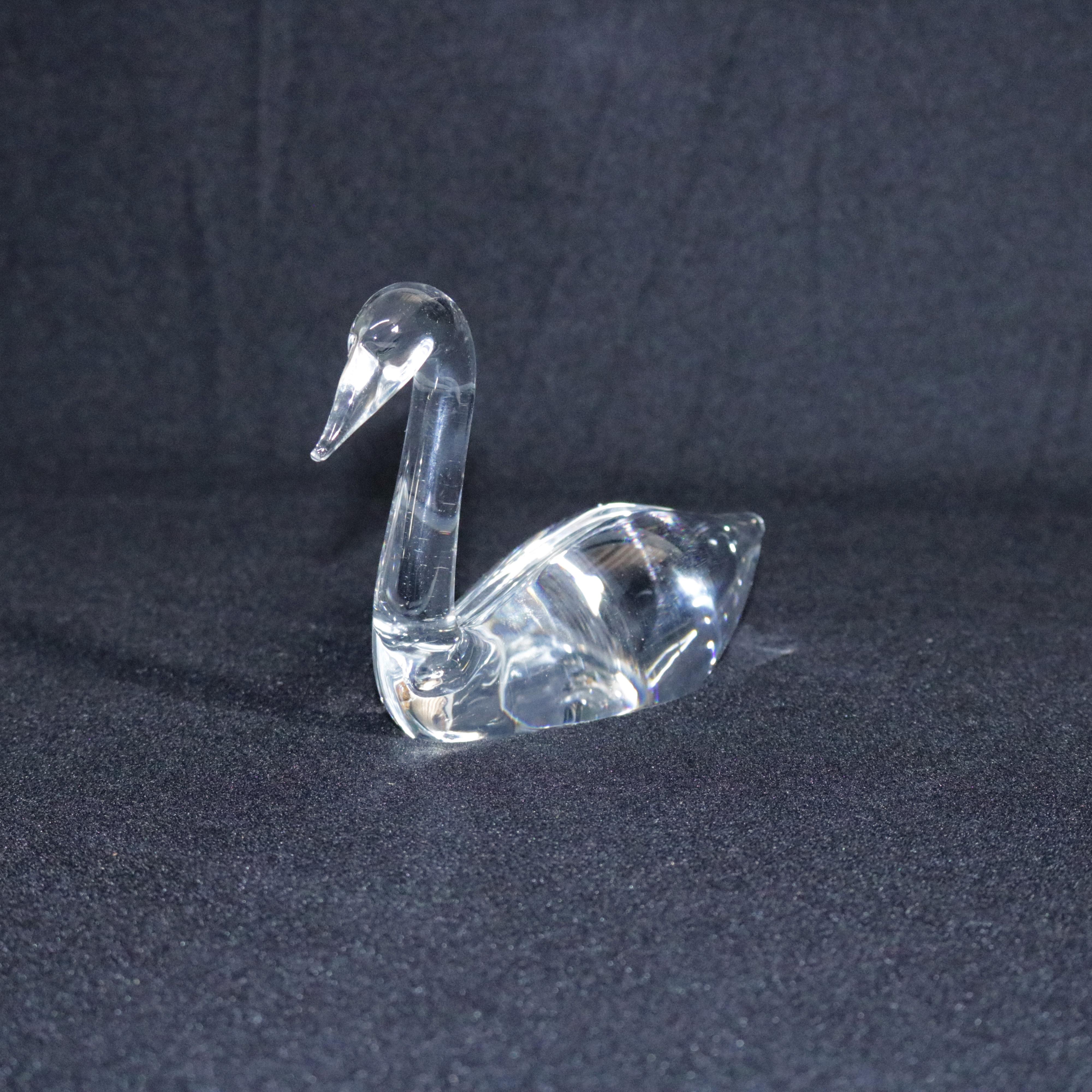 American Steuben Crystal Sculpture Paperweight of Swan by Lloyd Atkins, Signed